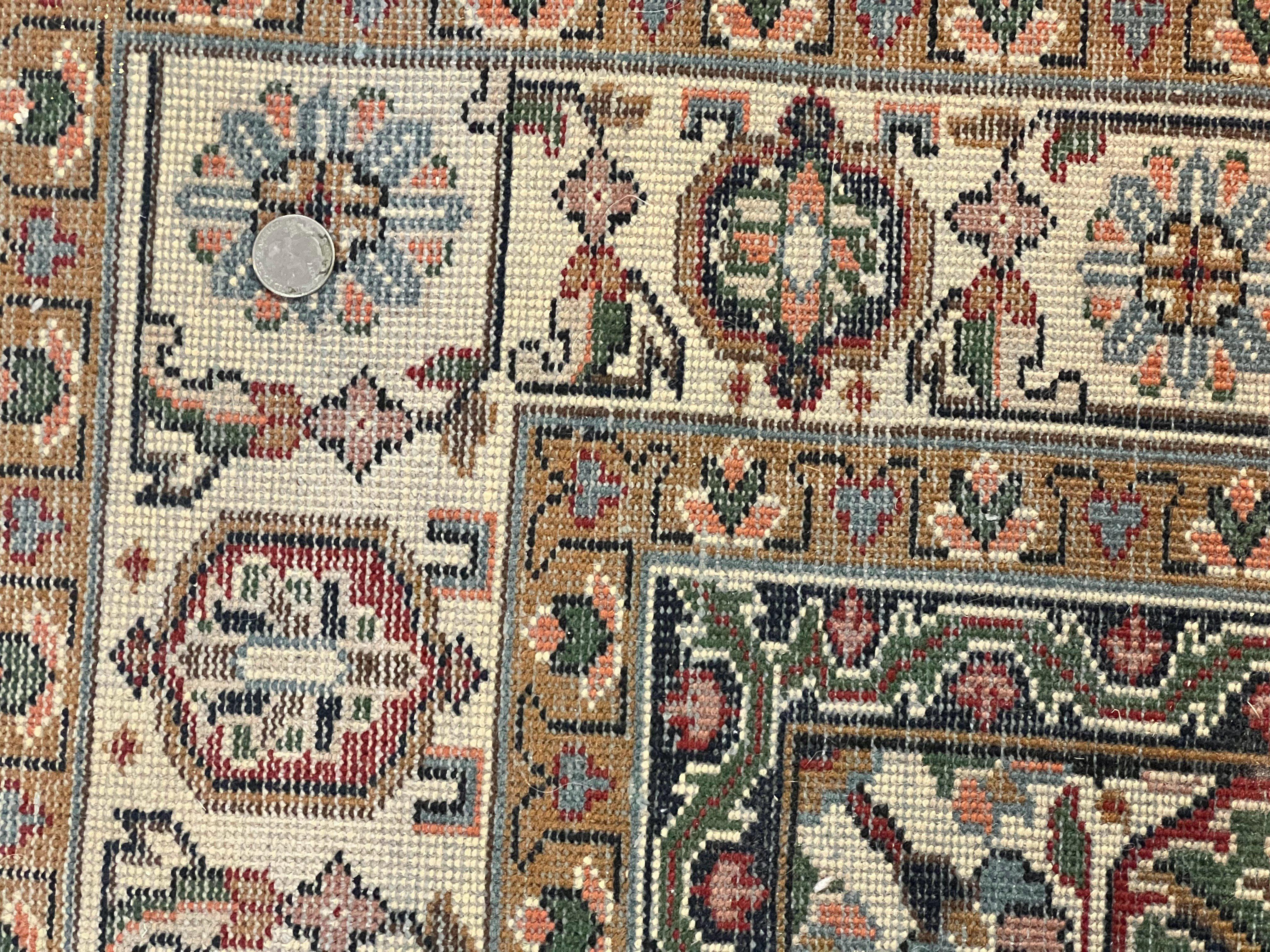 Persian Tabriz Rug 7x10, Wool Hand Knotted Vintage Carpet, Red Green & Cream, Herati Pattern, 7 x 10 Room Sized Oriental Rug - Jewel Rugs