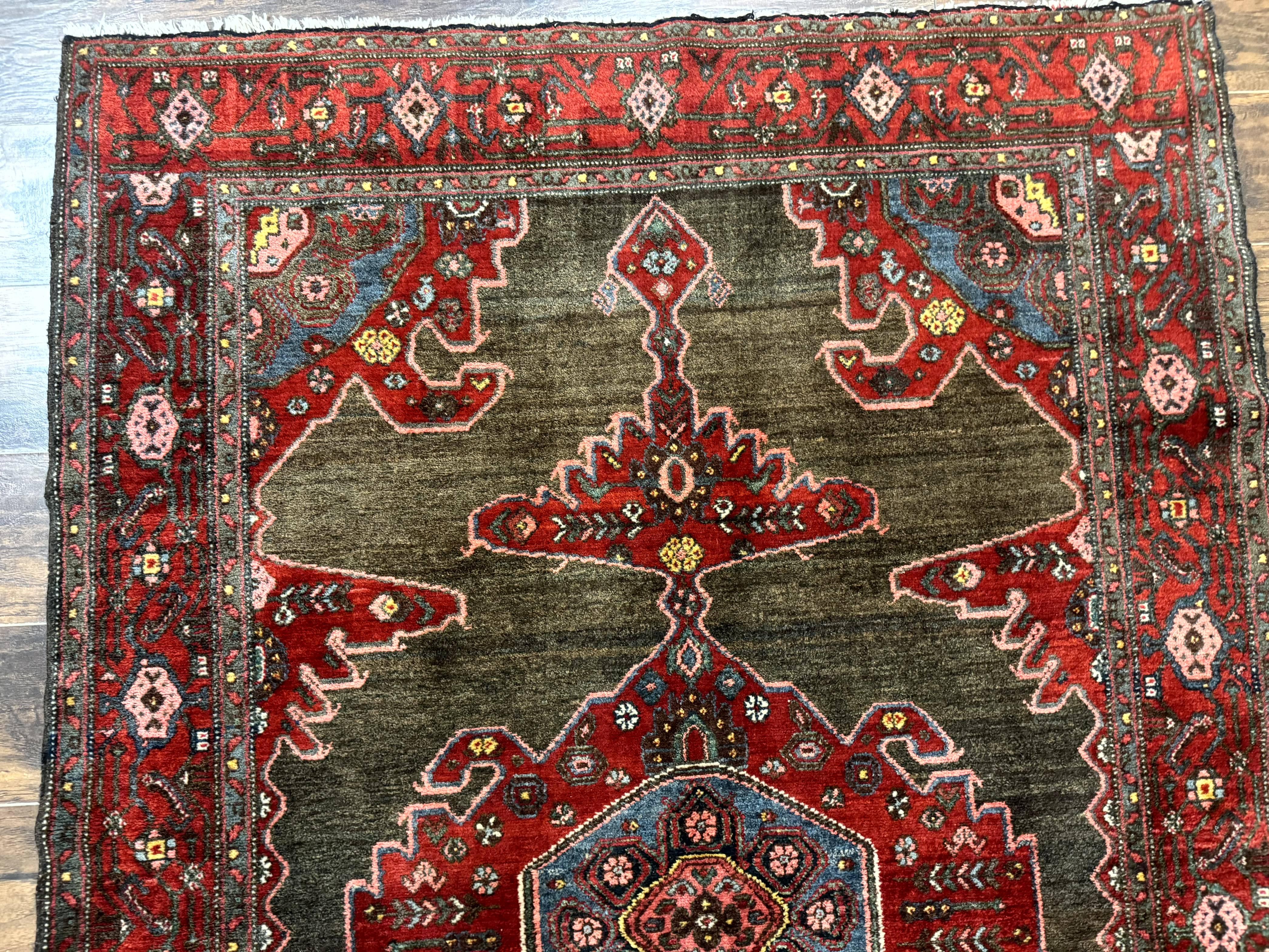 Antique Persian Tribal Rug 5x7, Geometric Wool Carpet, Kurdish Senneh Rug - Jewel Rugs