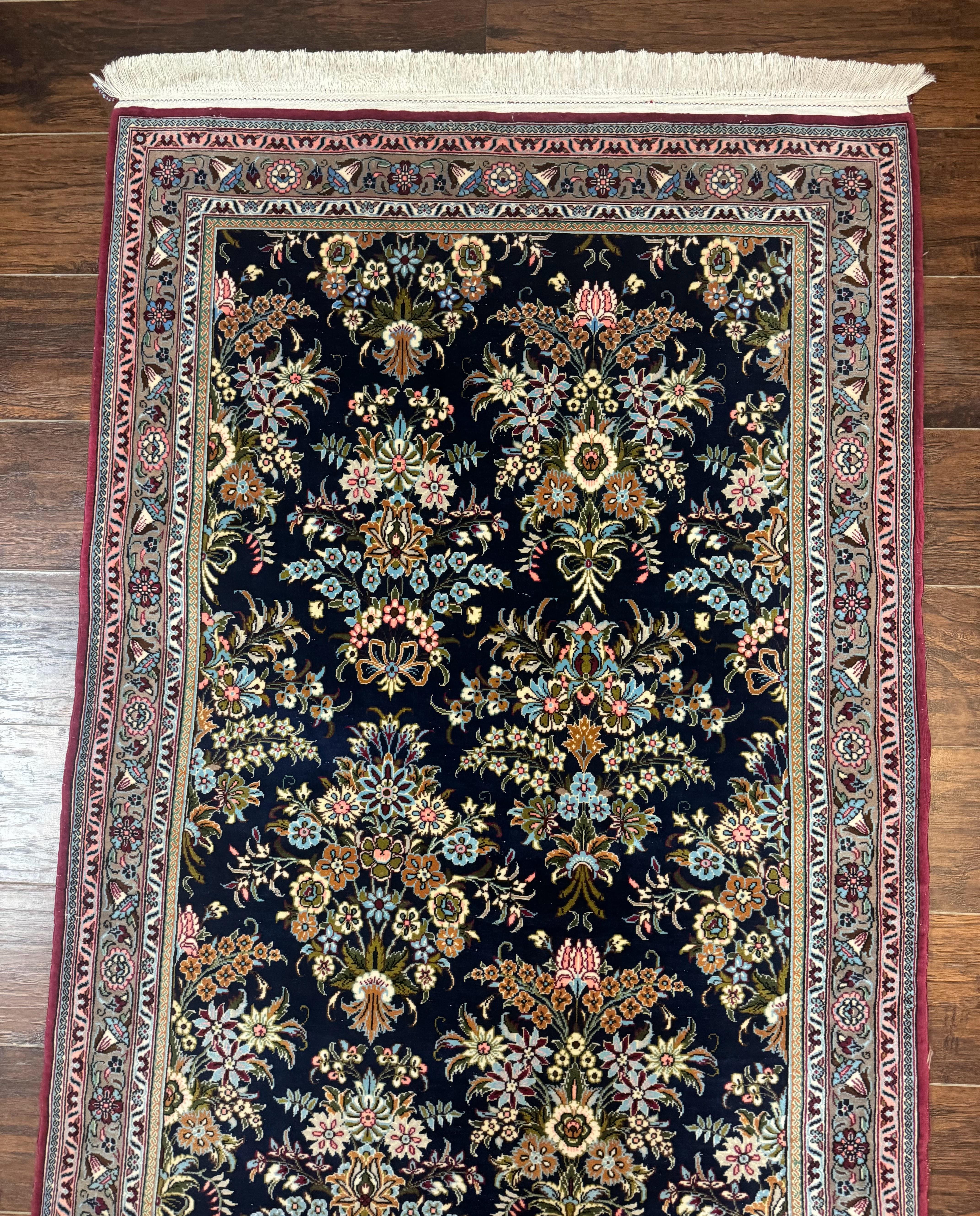 Persian Runner Rug 3.6 x 13, Floral Bouquets, Navy Blue, Colorful Flowers, Fine 210 KPSI - Jewel Rugs