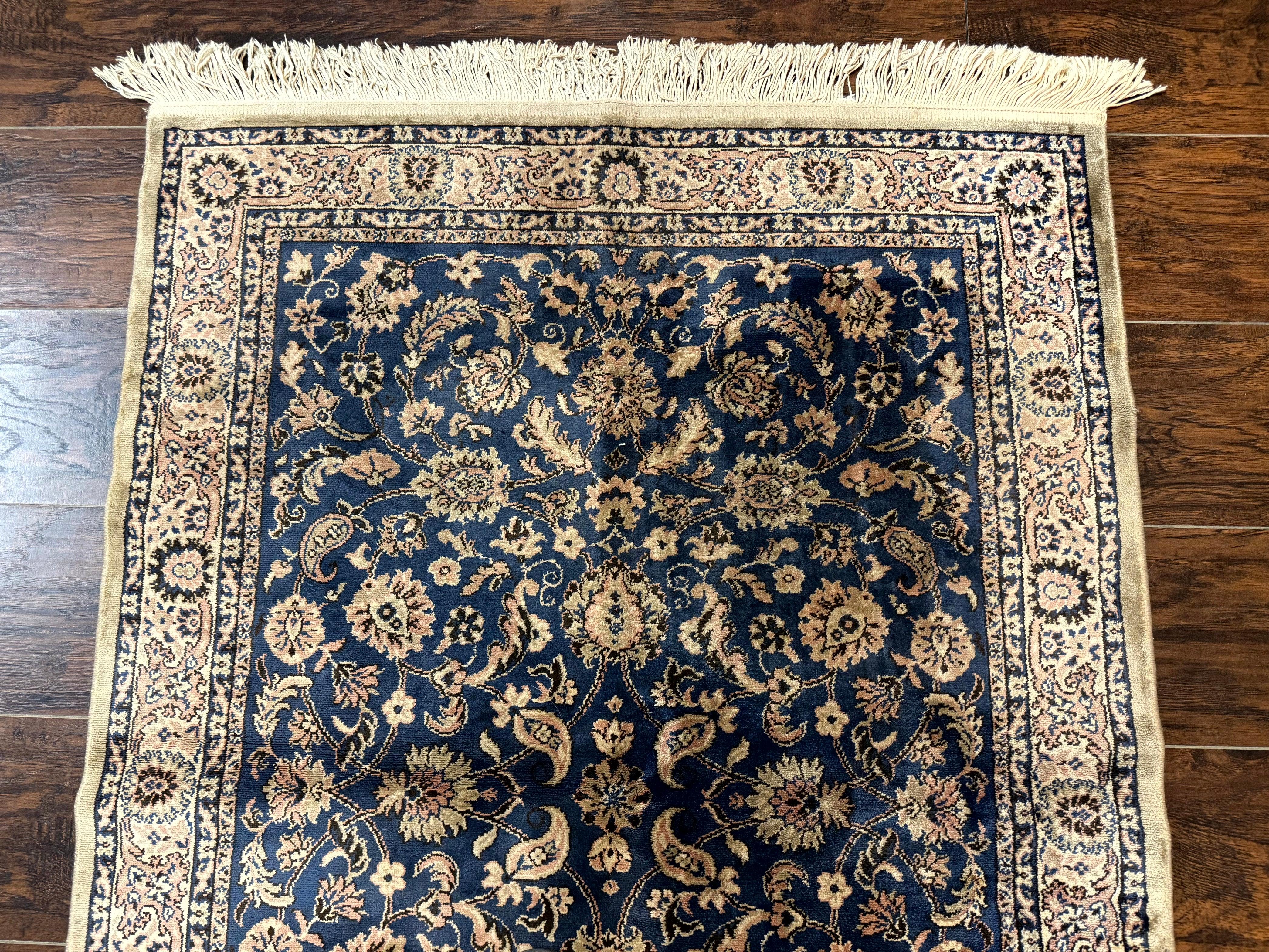 Vintage Art Silk Rug 3x4, Traditional Oriental Persian Design Rug, Belgium Power Loomed Rug, Navy Blue - Jewel Rugs