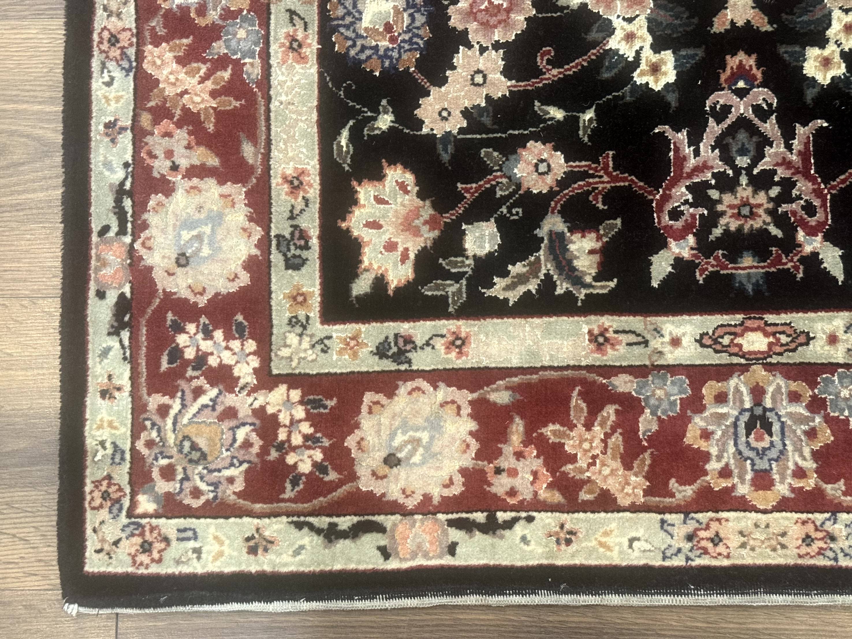 Black Sino Persian Rug 3x5, Wool with Silk Highlights, Floral, Fine 170 KPSI - Jewel Rugs