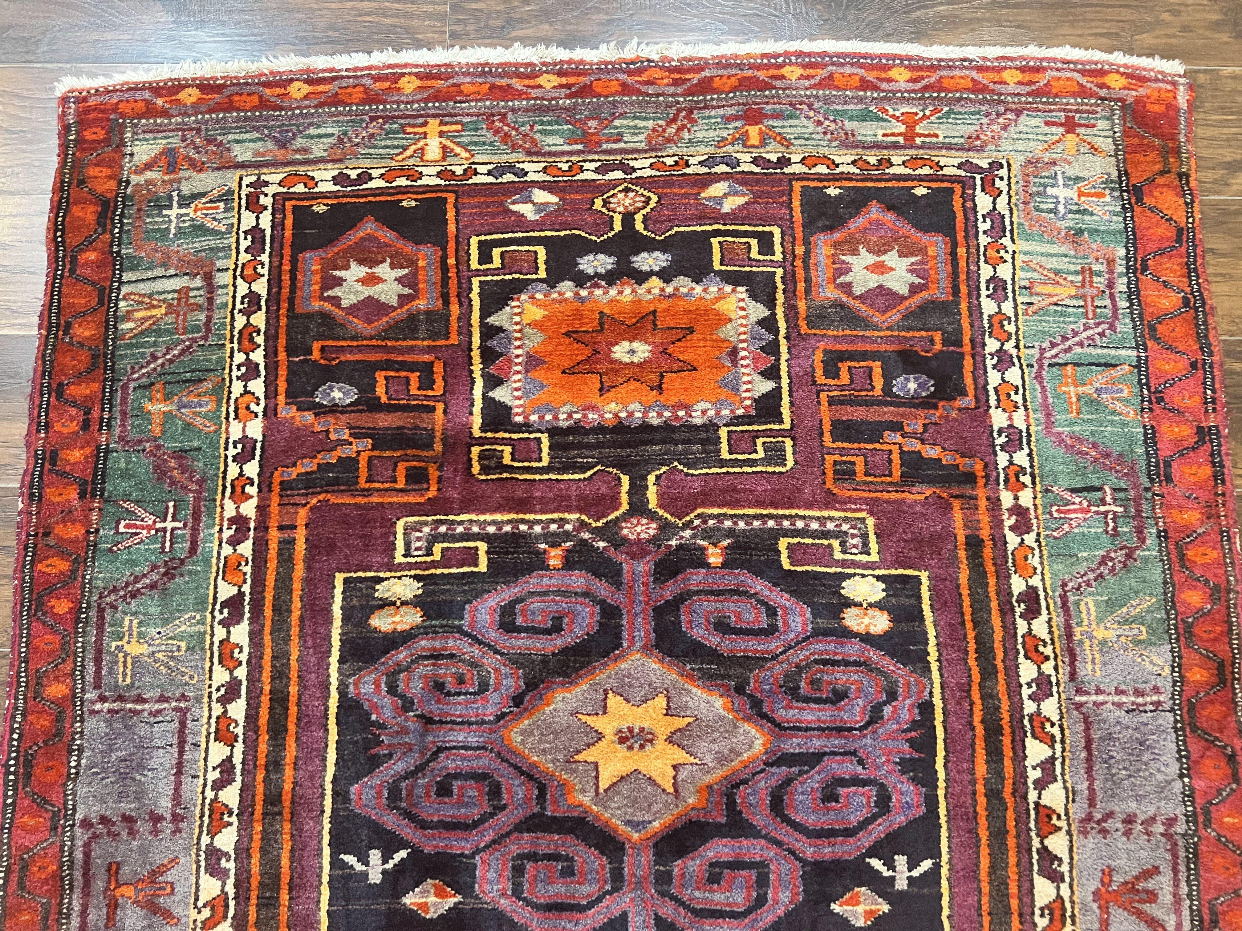 Persian Tribal Rug 5x6, Persian Nahavand Rug, Purple, Geometric Vintage Wool Handmade Carpet - Jewel Rugs