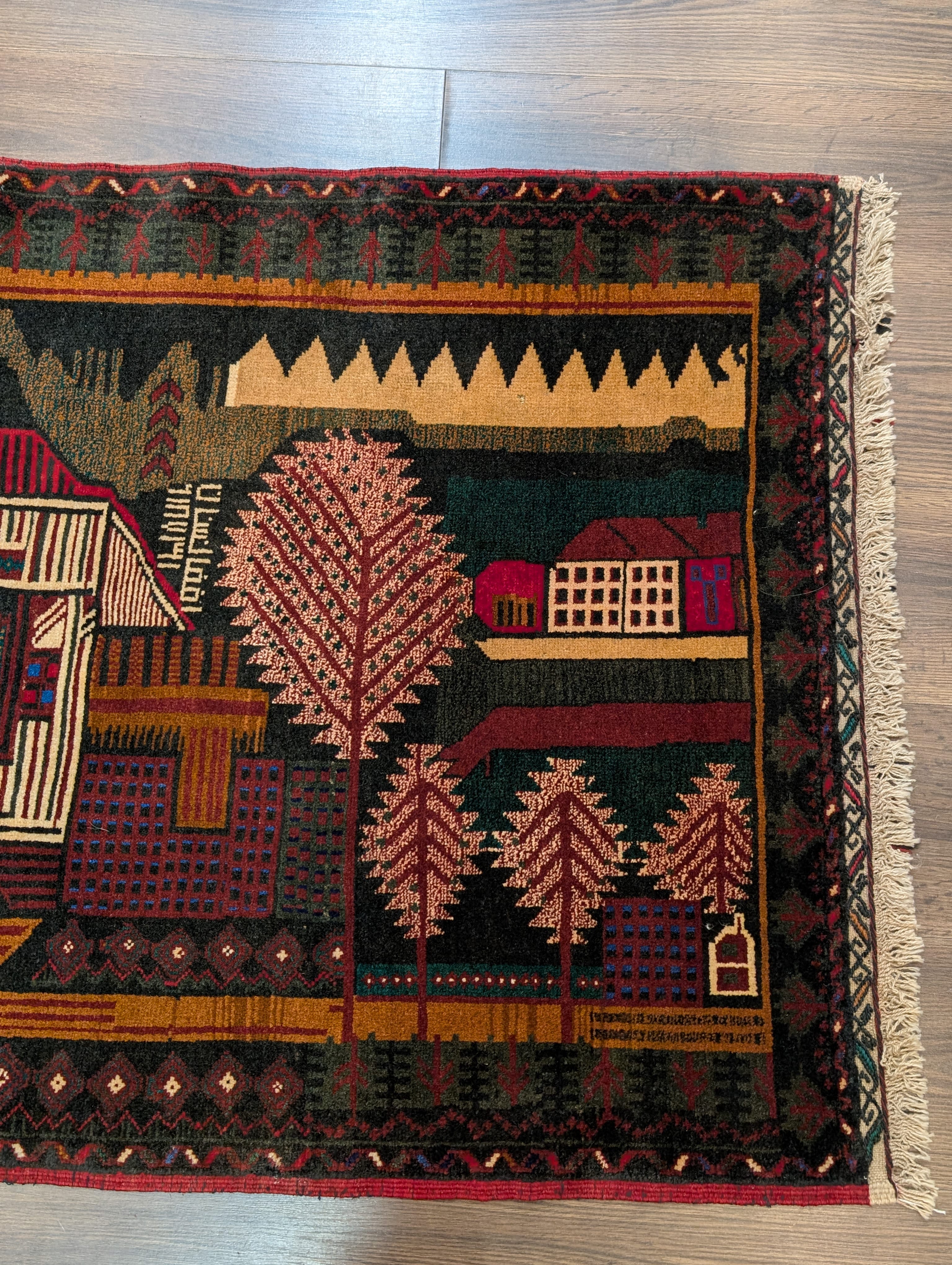 Afghan Rug 3x5, Pictorial Village Scene, Tribal Rug, Handmade, Baluch Carpet, New - Jewel Rugs