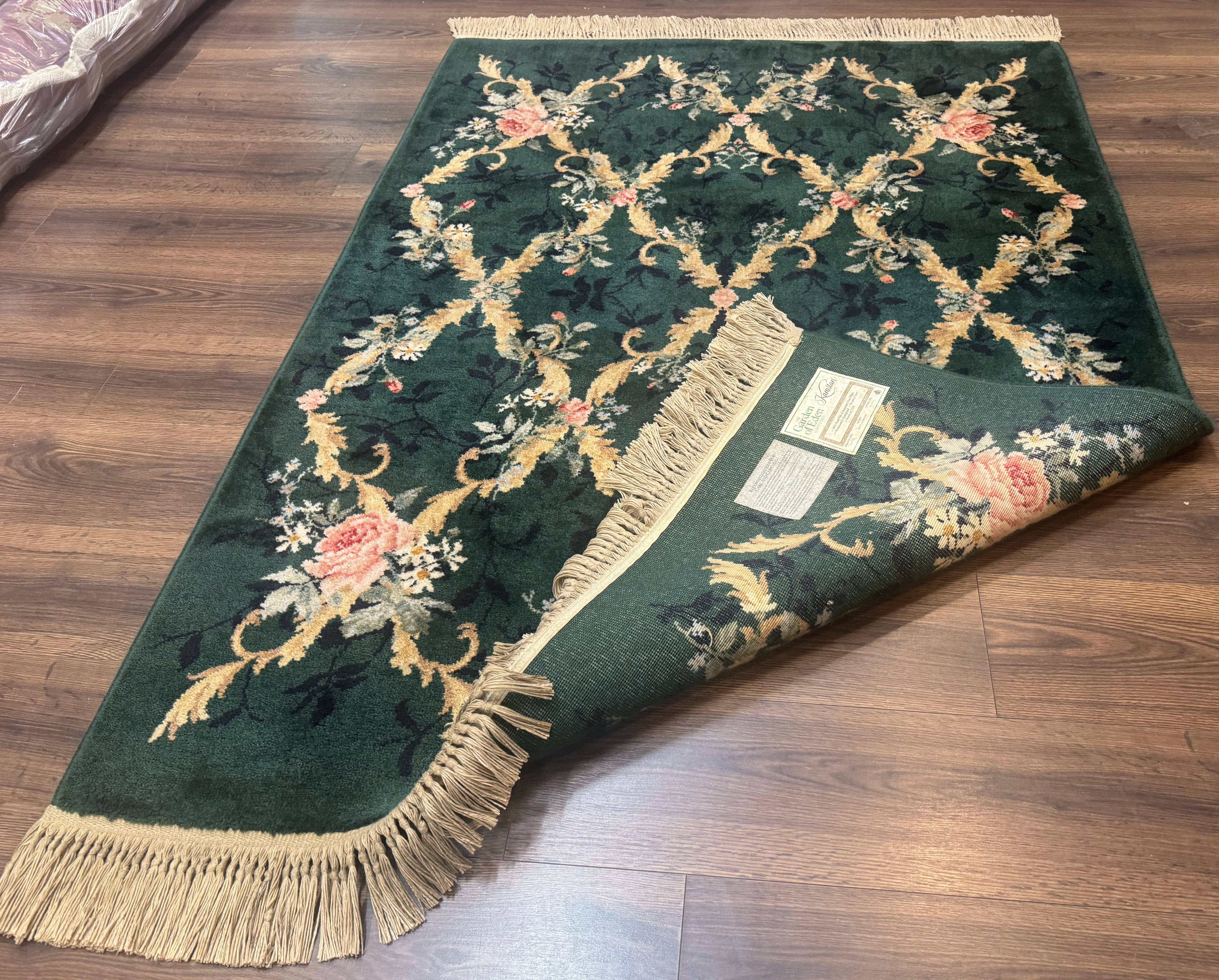 Karastan Garden of Eden Rug 4x6, Green Savonnerie 509/1733, Original Discontinued Vintage Karastan Carpet - Jewel Rugs