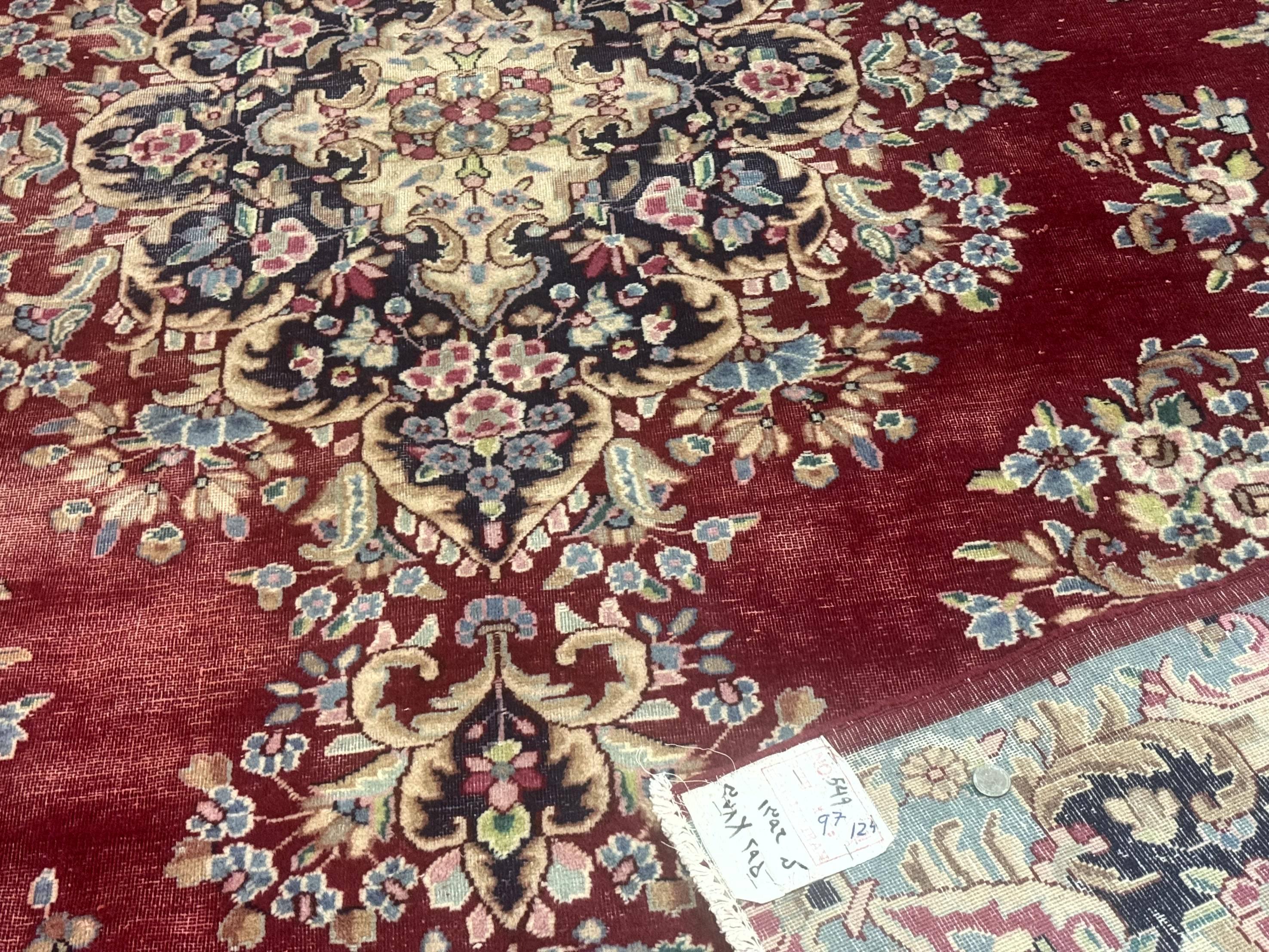 Persian Kerman Rug 10x12, Raspberry Red and Navy Blue, Traditional Persian Carpet - Jewel Rugs