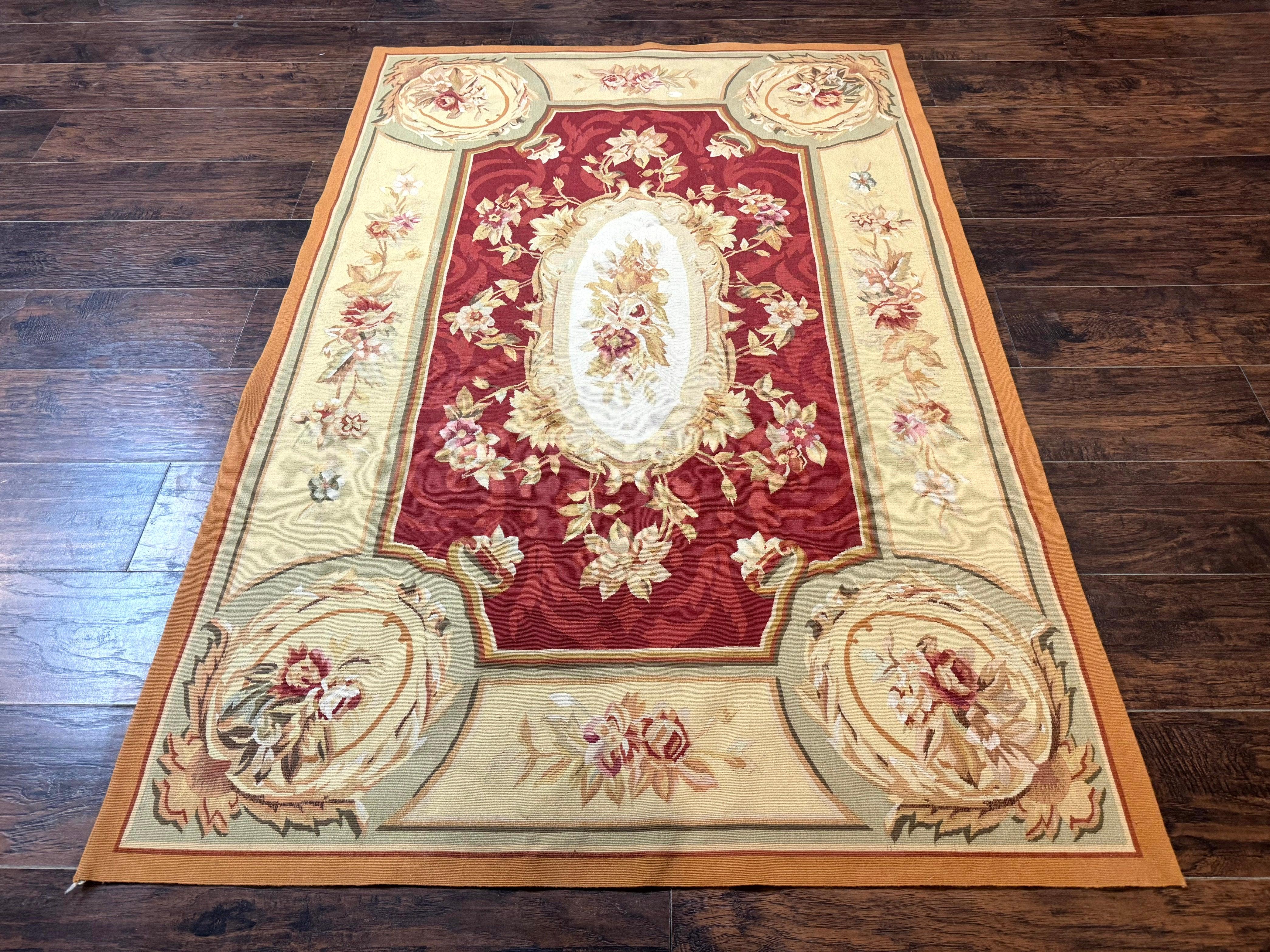 Aubusson Rug 4x6, Red, Floral, European Design, Vintage, Wool - Jewel Rugs