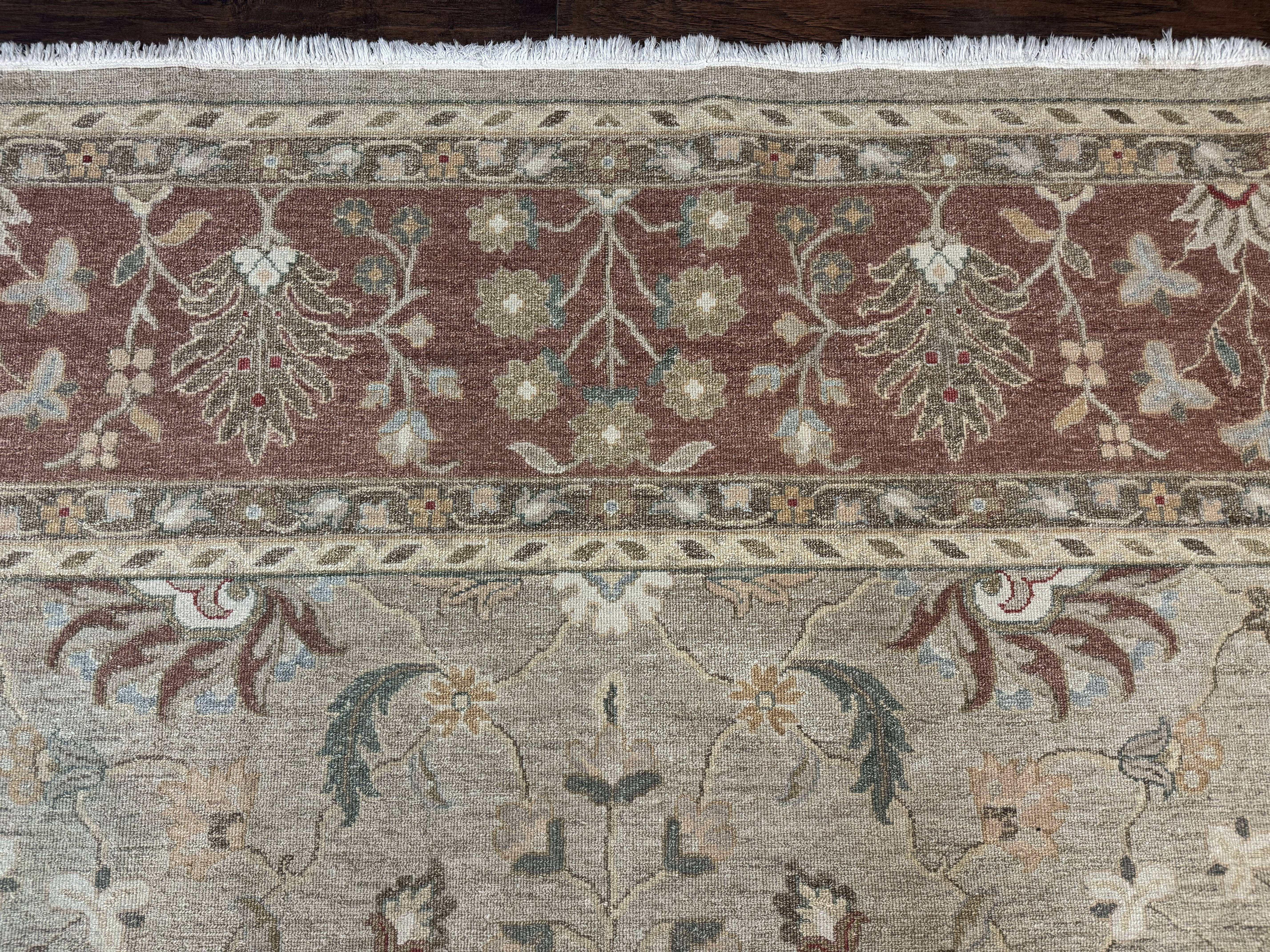 Large Turkish Soumak Rug 10x14, Flatweave Dhurrie, Handmade, Light Green and Salmon - Jewel Rugs