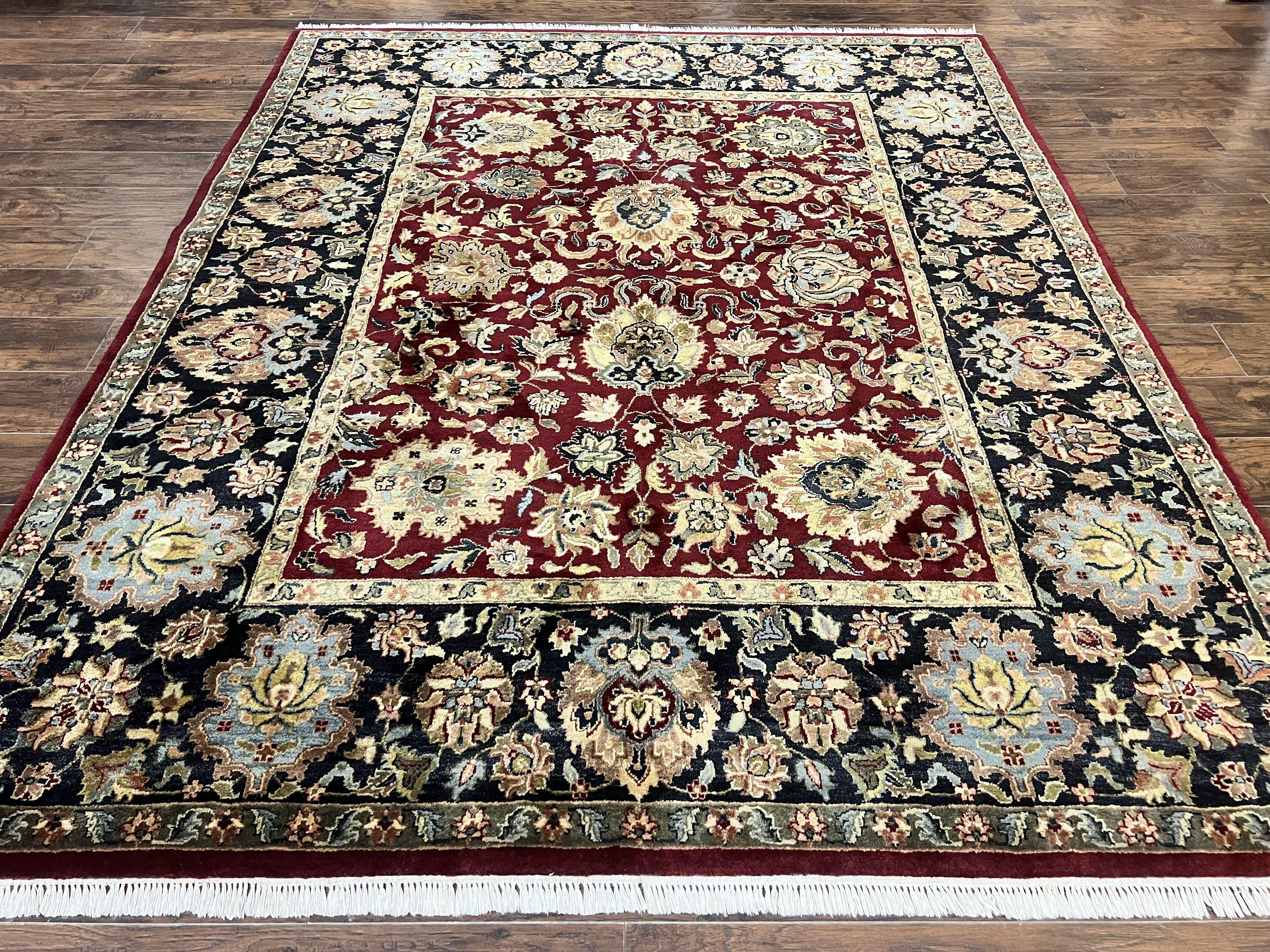 Indo Persian Rug 8x10, Wool Hand Knotted Vintage Carpet, Dark Red, Indian Mahal Rug, Agra Design, 8 x 10 Room Sized Oriental Rug - Jewel Rugs
