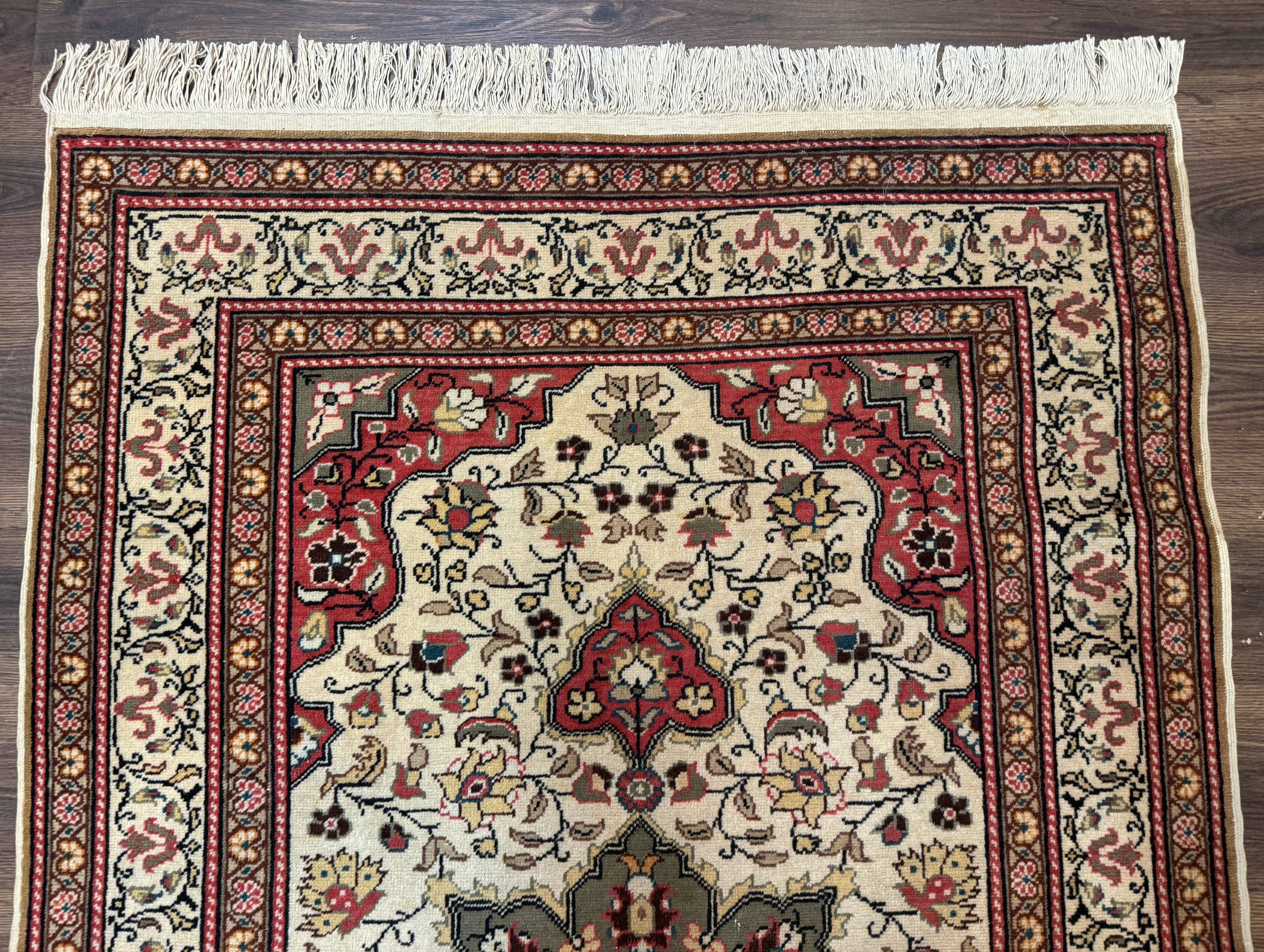 Turkish Sivas Rug 4x6, Floral Medallion, Beige Pink-Red Green, Handmade - Jewel Rugs