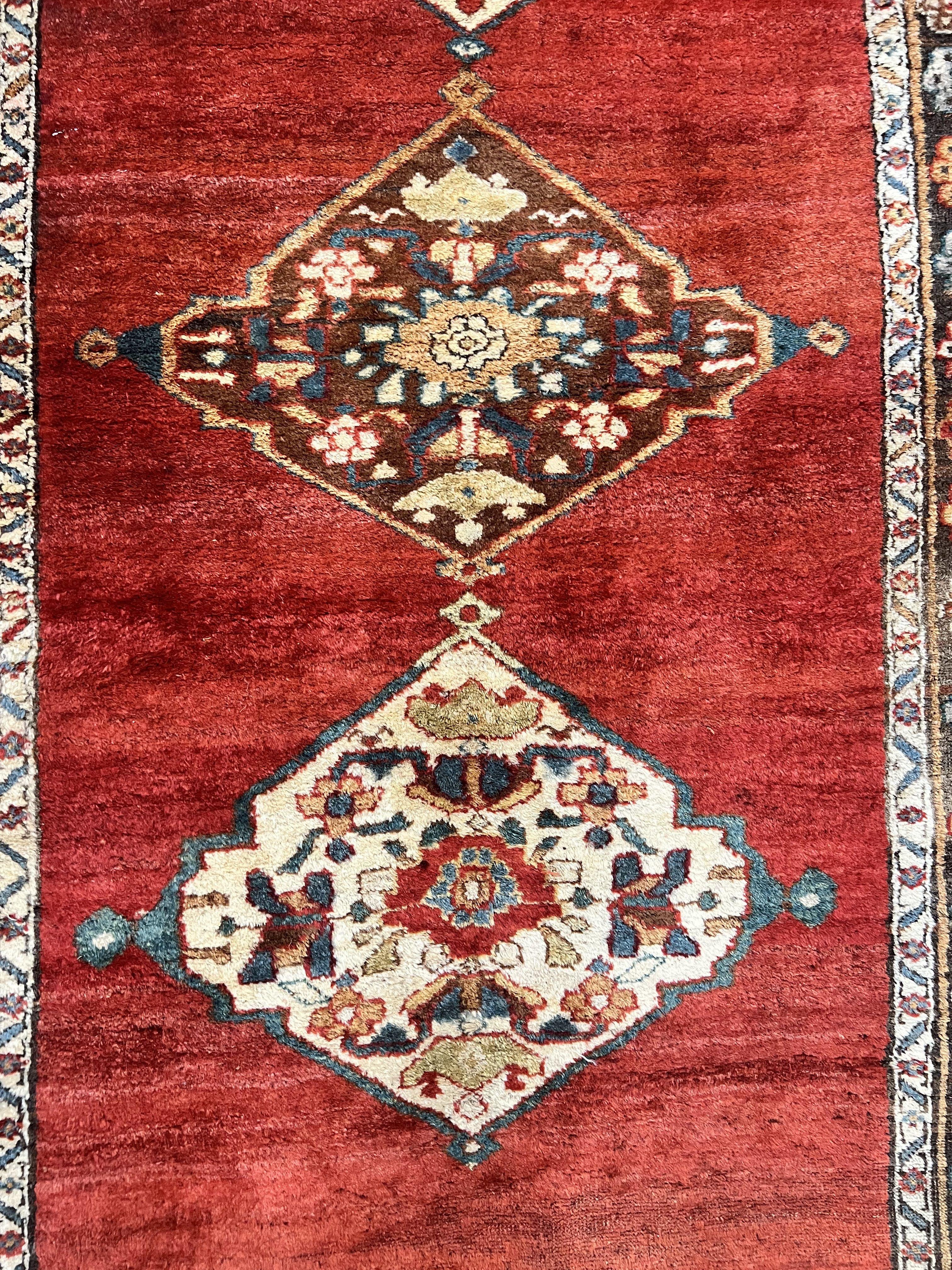 Antique Persian Bidjar Rug 4x8, Triple Medallions, Handmade Oriental Carpet, 1920s Rug, Wool Rug, Red - Jewel Rugs