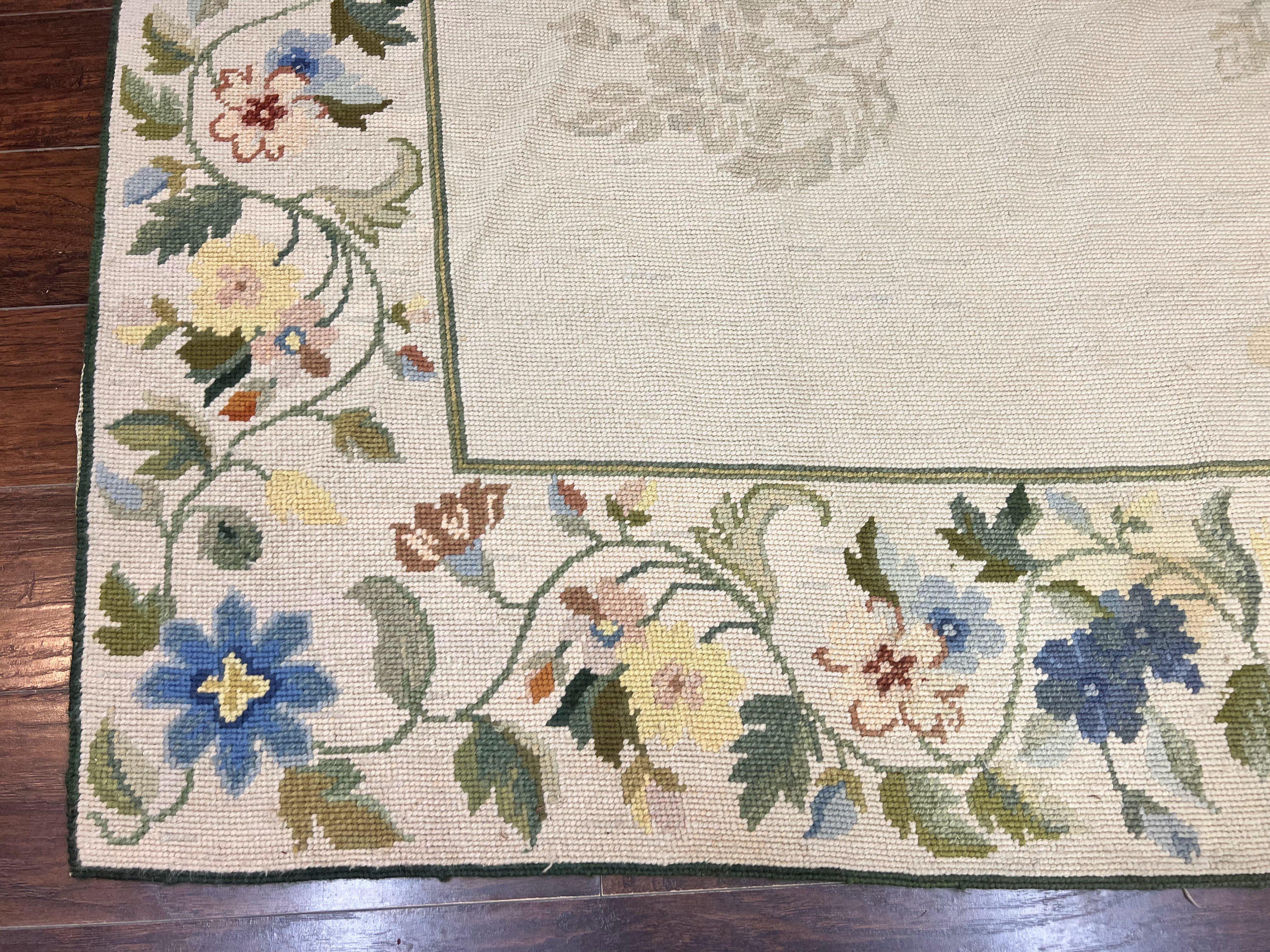 Spanish Needlepoint Rug 9x14, Floral, European Design, Handmade, Vintage Needlepoint Carpet, Room Sized Wool Rug - Jewel Rugs