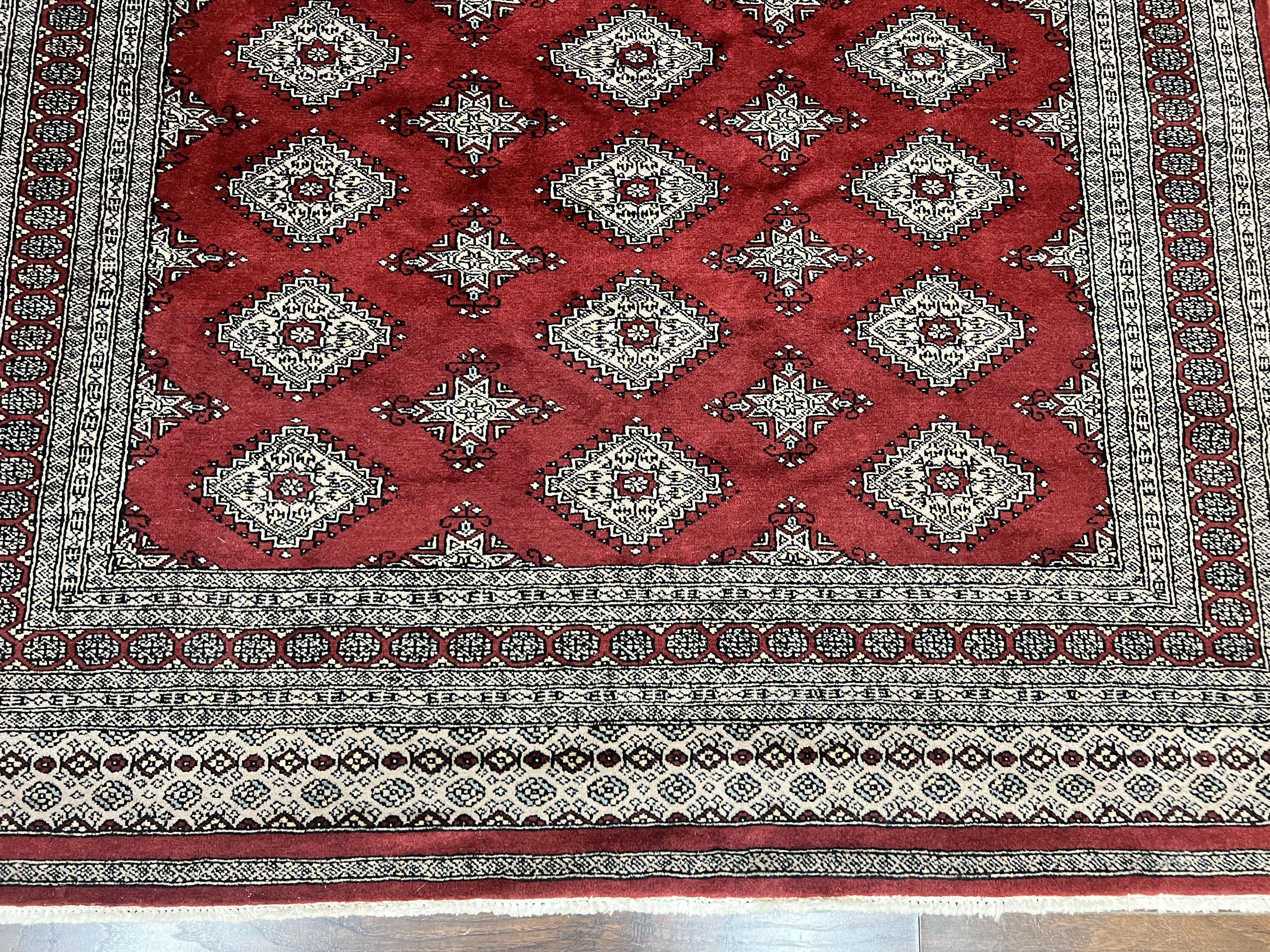 Pakistani Bokhara Rug 6x8, Fine Turkoman Carpet, Wool Handmade Vintage, Red, 6 x 8 Medium Sized Rug, Turkmen Rug - Jewel Rugs