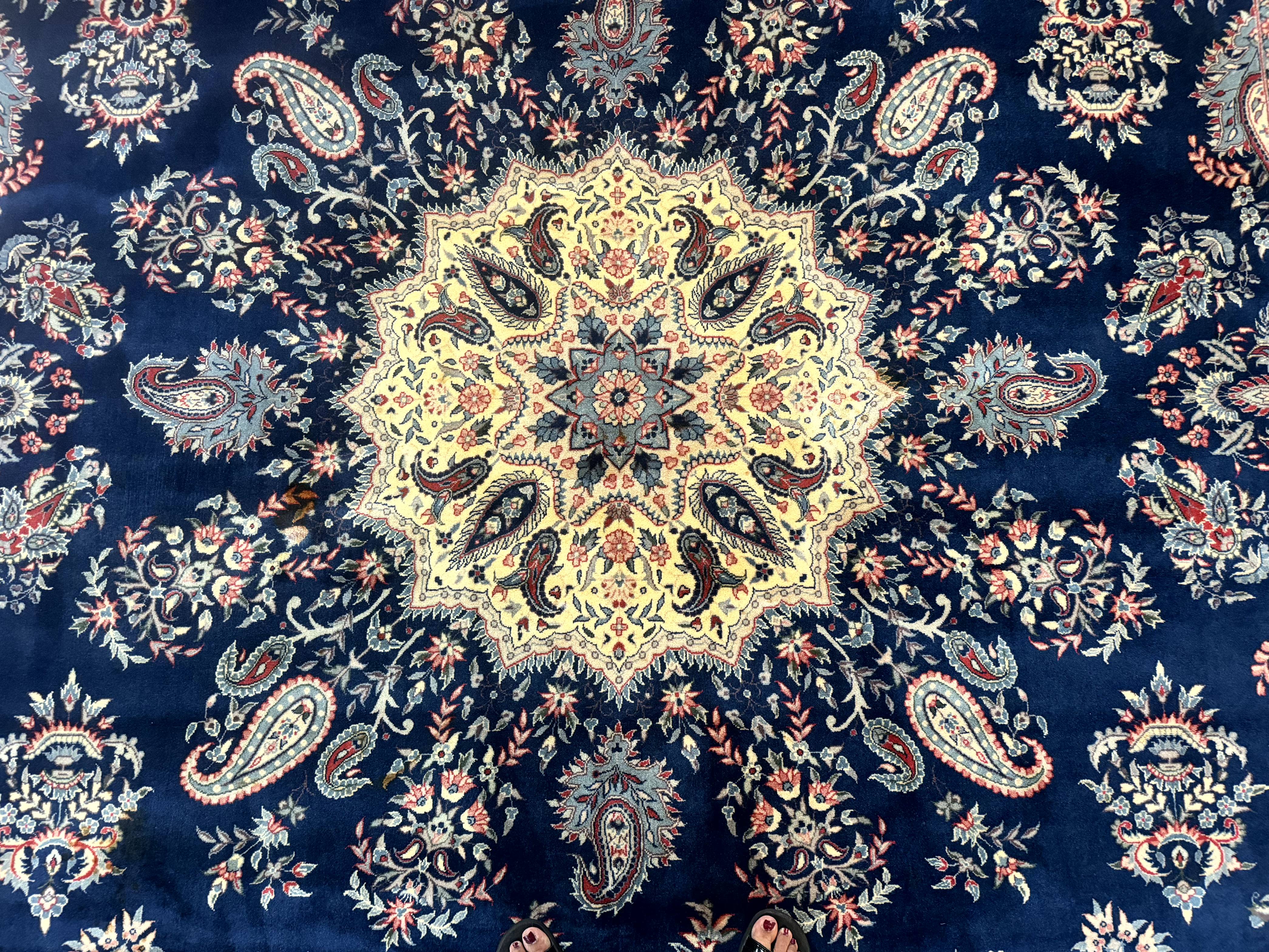 Sino Persian Kerman Rug 10x14, Blue and Beige, Floral Medallion, Fine 240 KPSI - Jewel Rugs