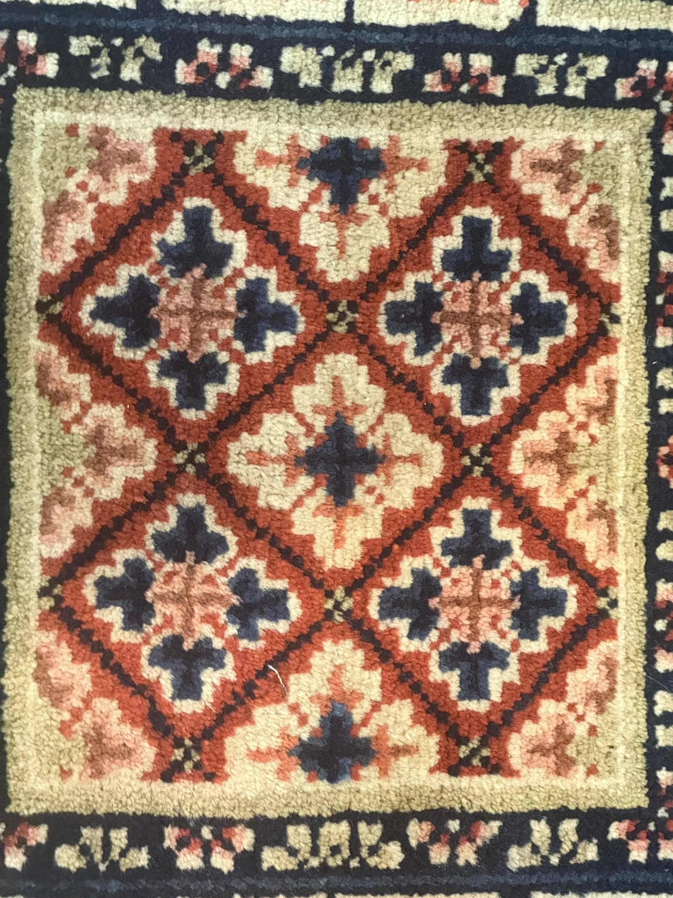 Small Antique Chinese Rug 2x2, Red Blue Square Rug Mat, Handmade, Tibetan Rug - Jewel Rugs