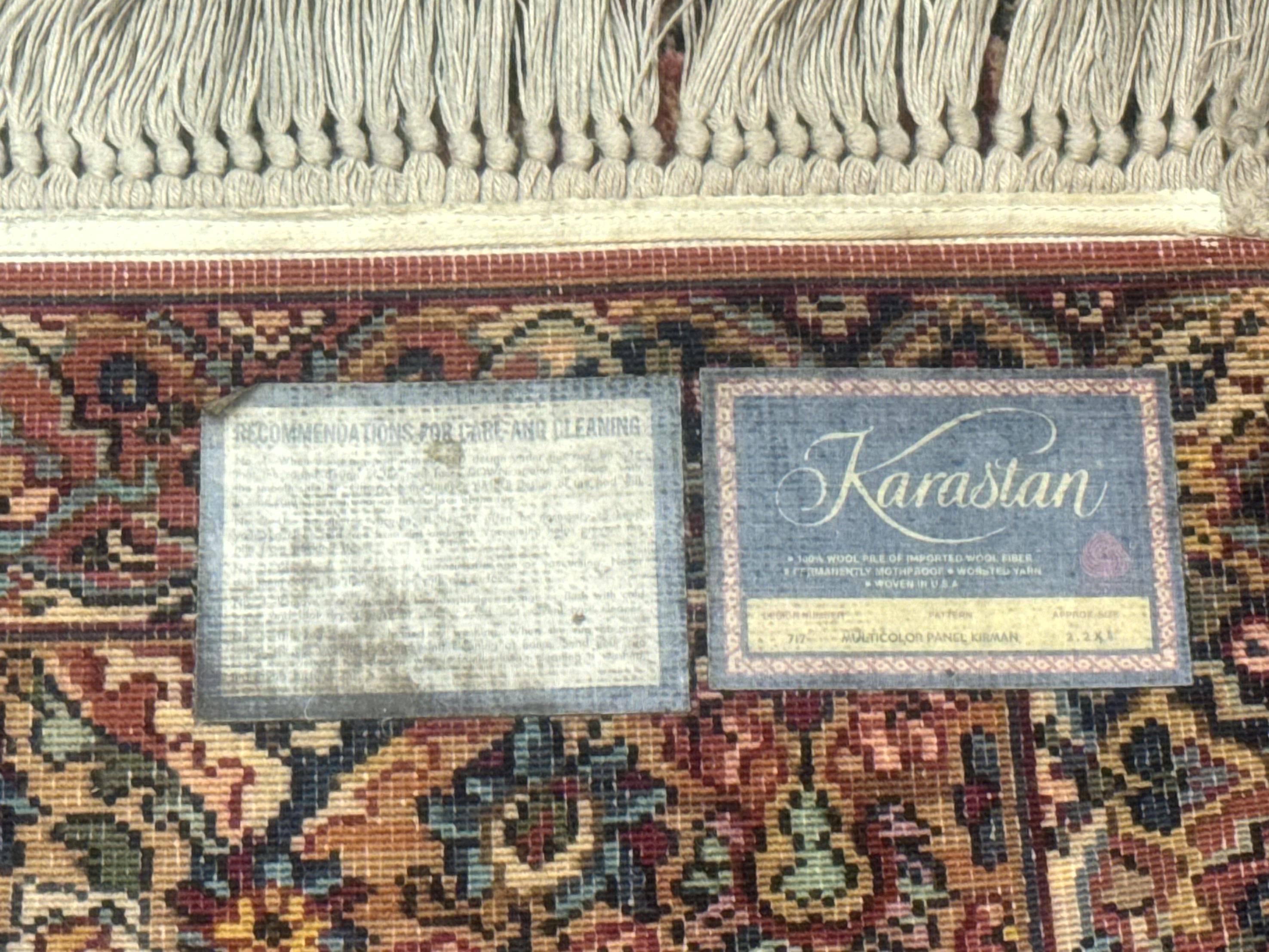 Karastan Rug 2x4 Multicolor Panel Kirman #717, Original 700 Series, Wool Pile Vintage Discontinued - Jewel Rugs