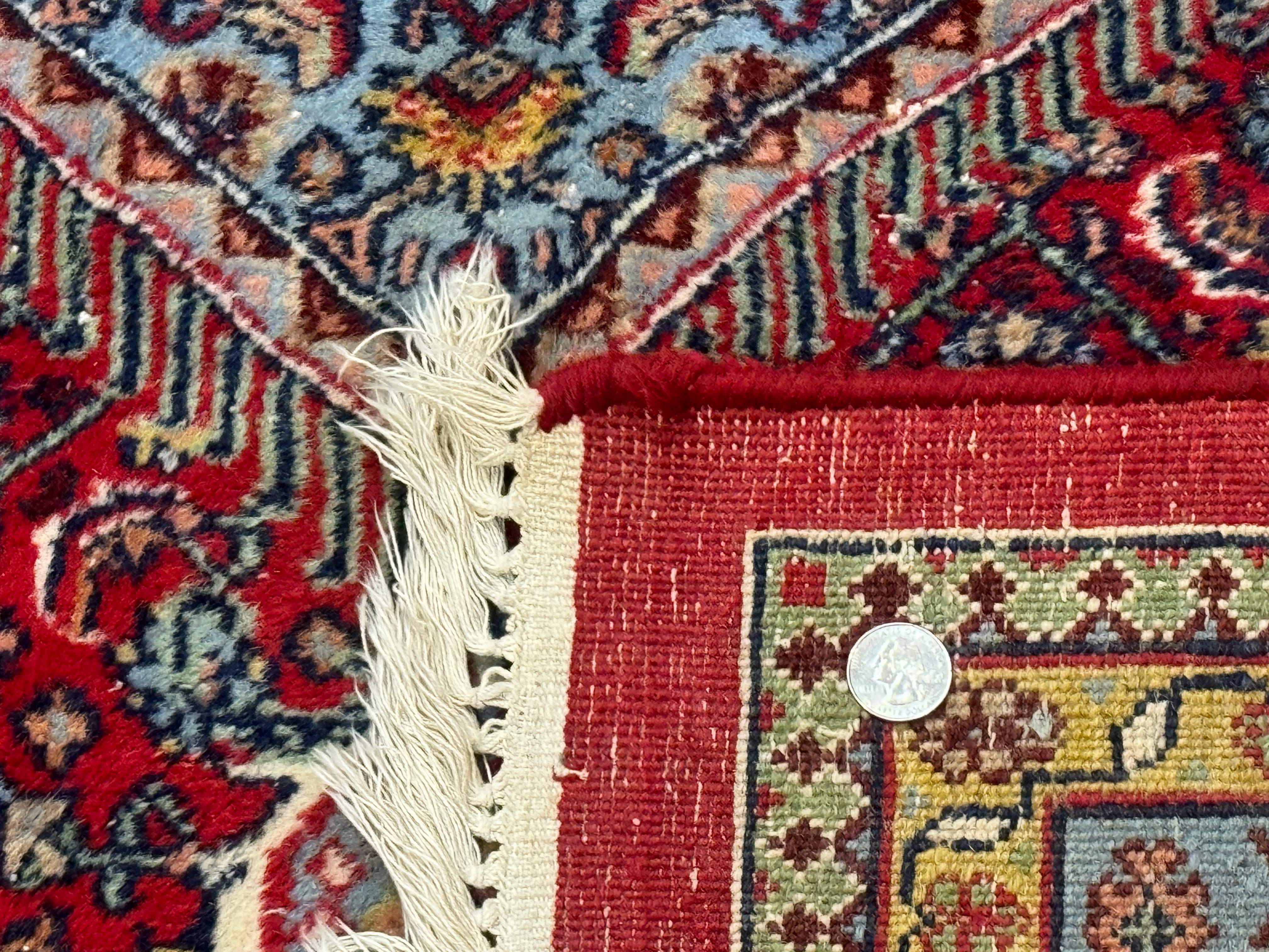 Indo Persian Bidjar Rug 10x14, Red and Dark Blue, Herati Mahi Pattern, Vintage - Jewel Rugs