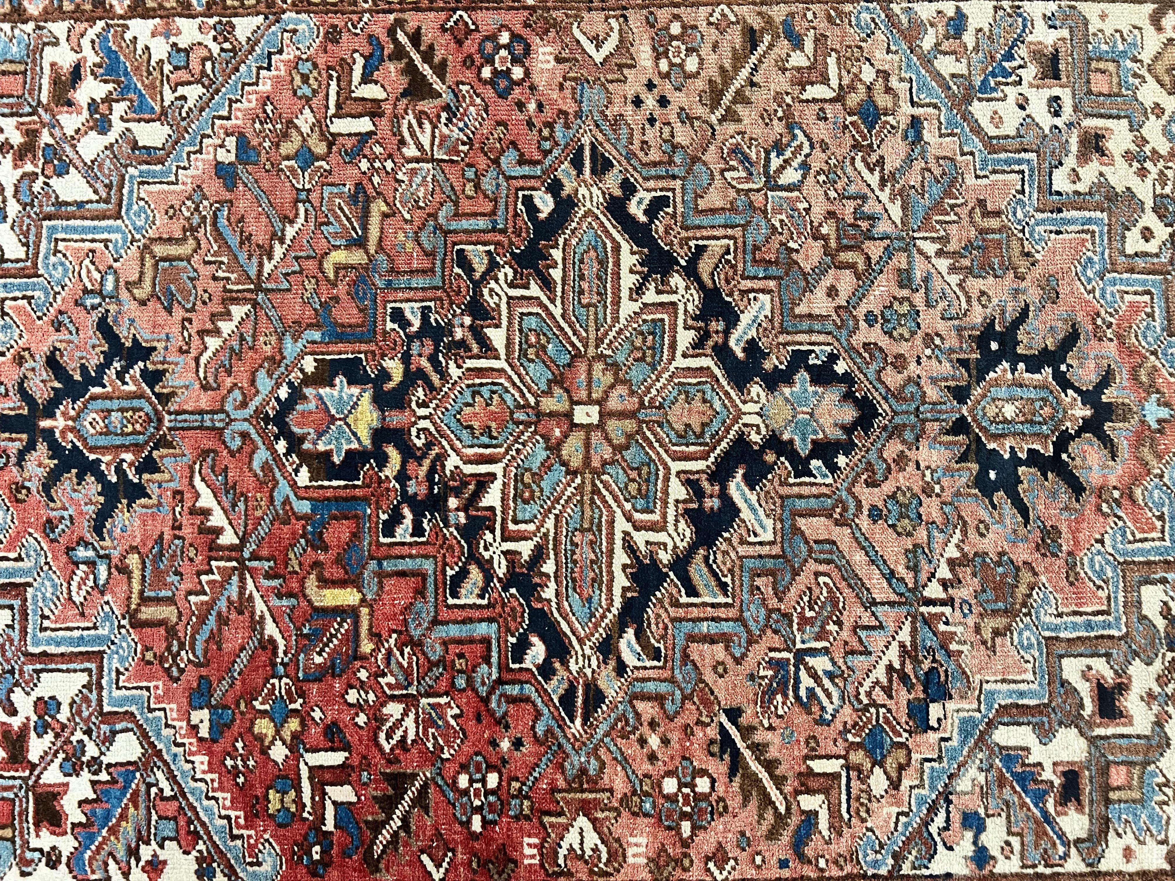Antique Persian Heriz Rug 6x8, Geometric Medallion, 1920s Oriental Carpet, Handmade Wool Rug - Jewel Rugs