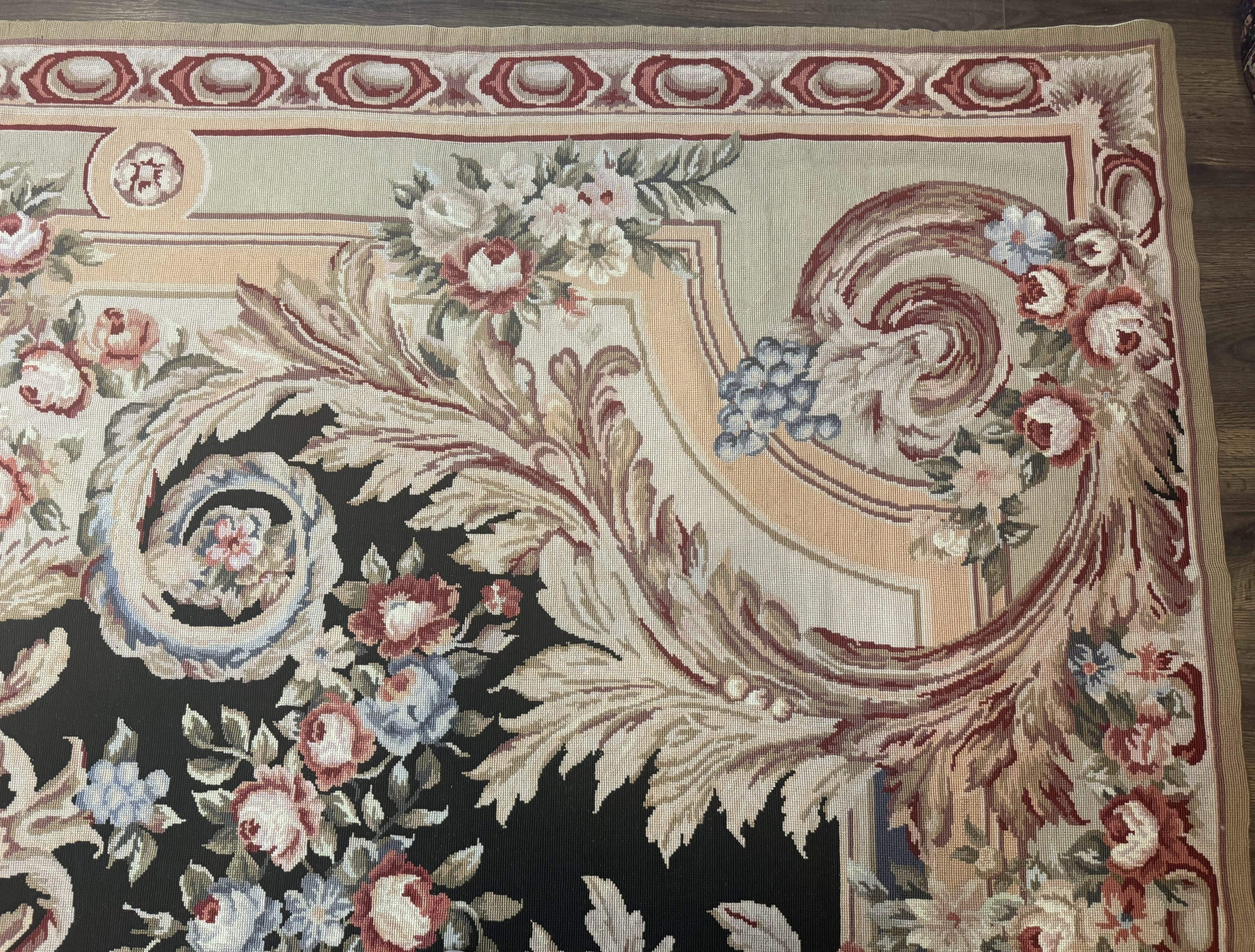 Wonderful Needlepoint Rug 10x14, Large Aubusson Carpet, Floral, Elegant, European Design - Jewel Rugs