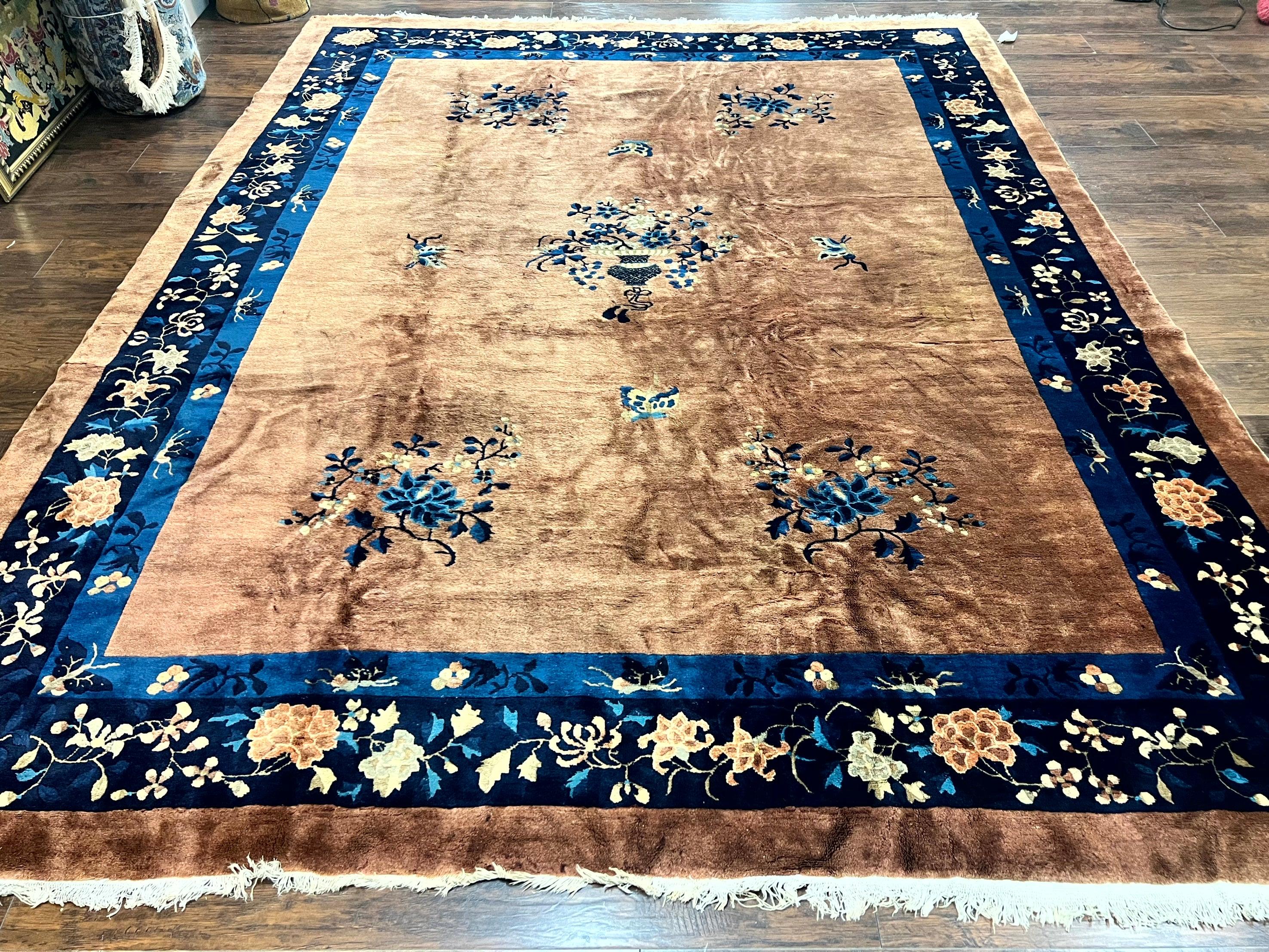 Antique Chinese Wool Rug 9x12, Large Peking Carpet, Handmade, Nichols Rug - Jewel Rugs