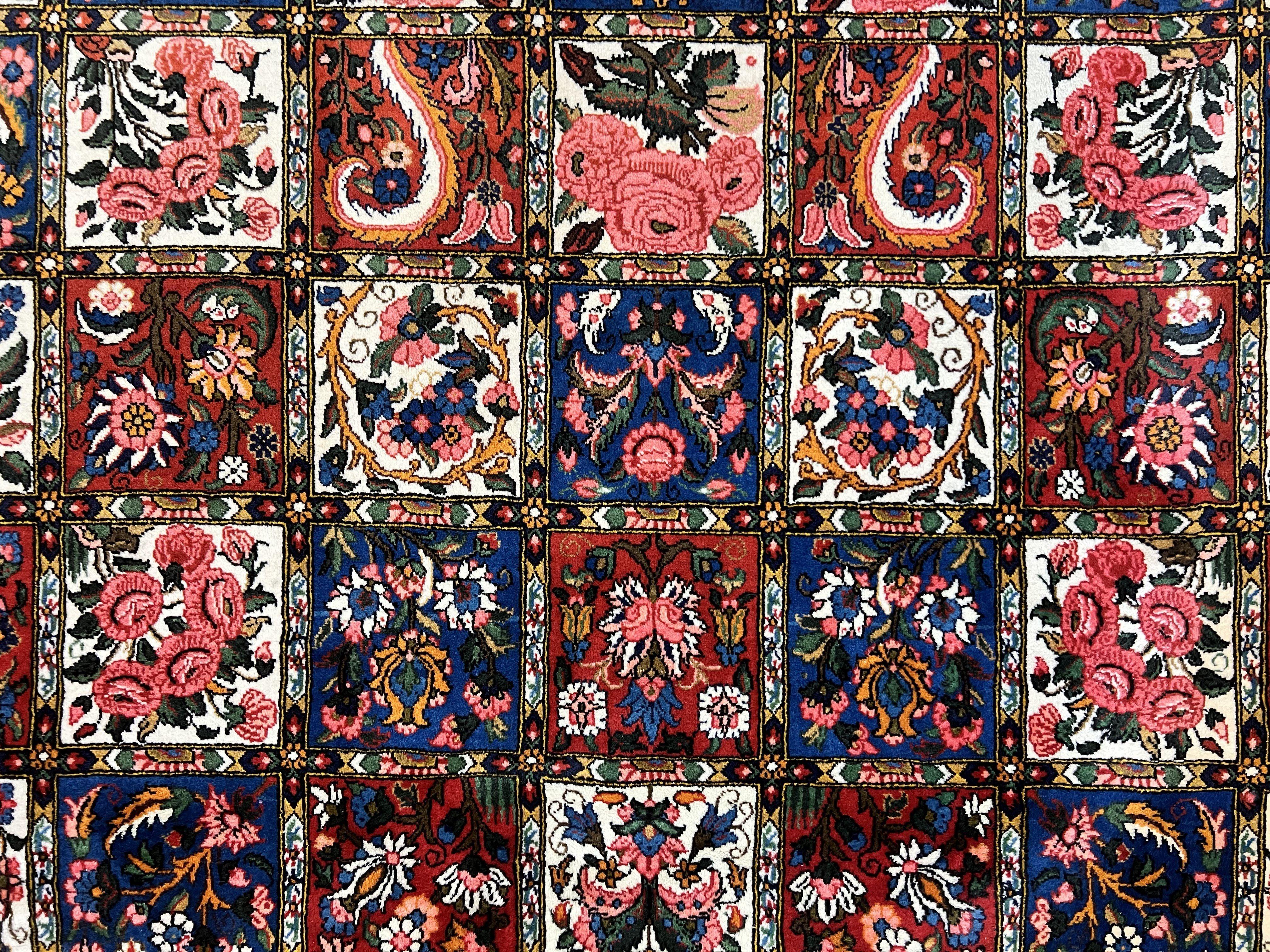 Persian Bakhtiari Rug 10x14, Wool Hand Knotted Vintage Carpet, Multicolor Khesti Panel Design, Large Room Sized Semi Antique Oriental Rug 10 x 14 - Jewel Rugs