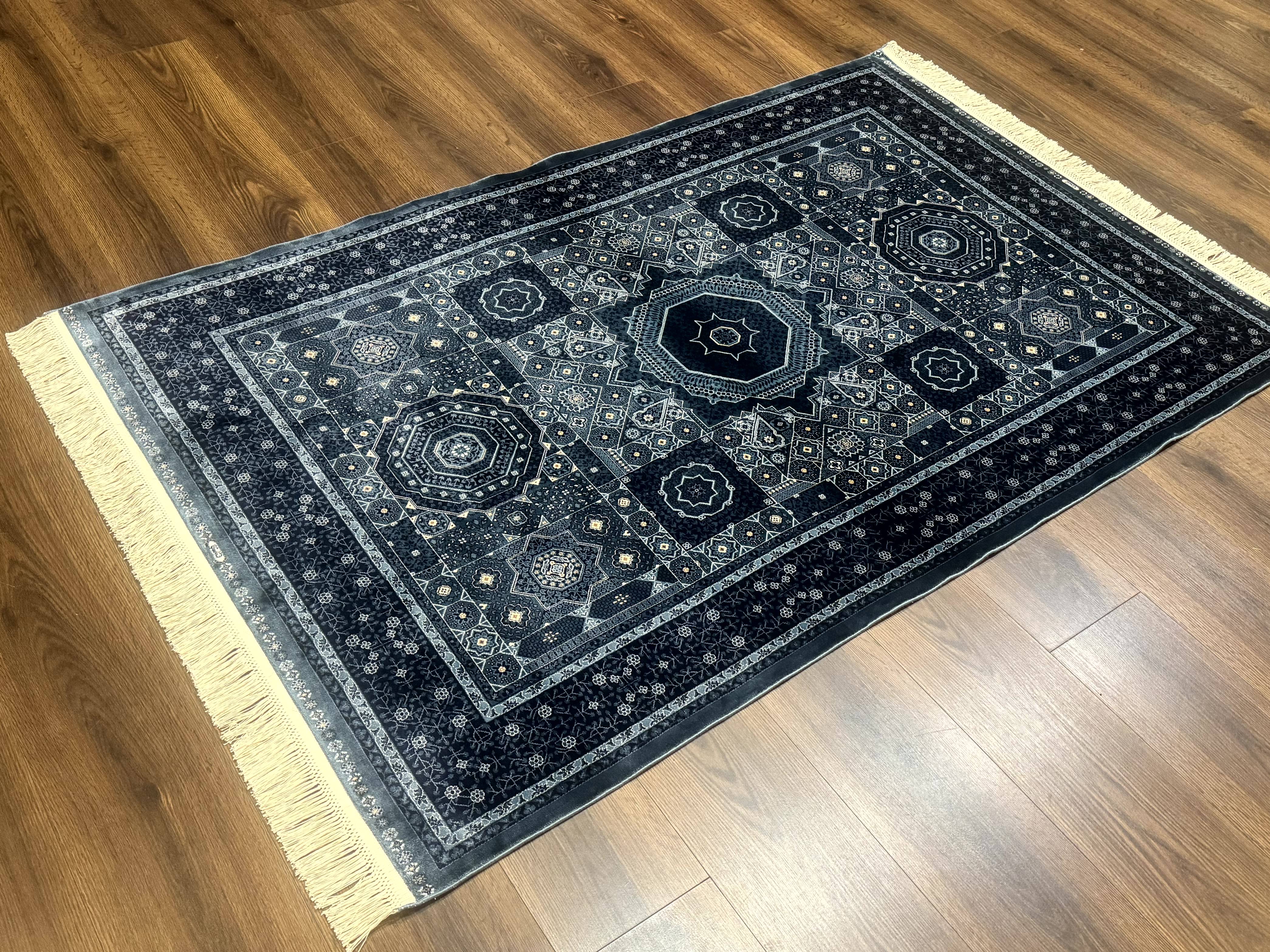 ラグ・カーペット Turkish carpet Turkish Silk Rug 4x6, Blue, Mamluk Silk Carpet, Bamboo Silk