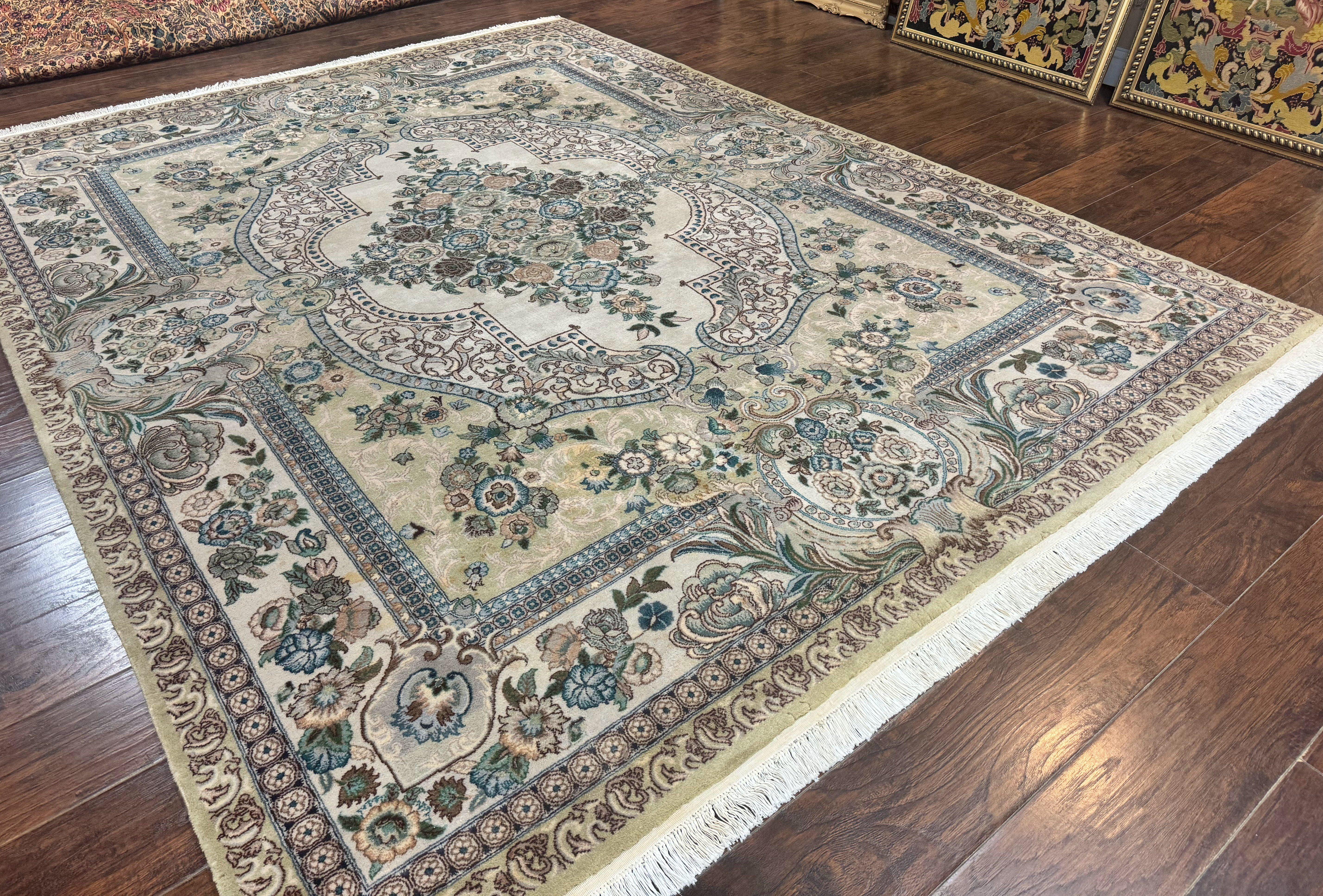 Pak Persian Rug 8 x 10.6, Elegant Oriental Carpet, Floral Medallion, Vintage Handmade Wool Rug, FIne 240 KPSI - Jewel Rugs