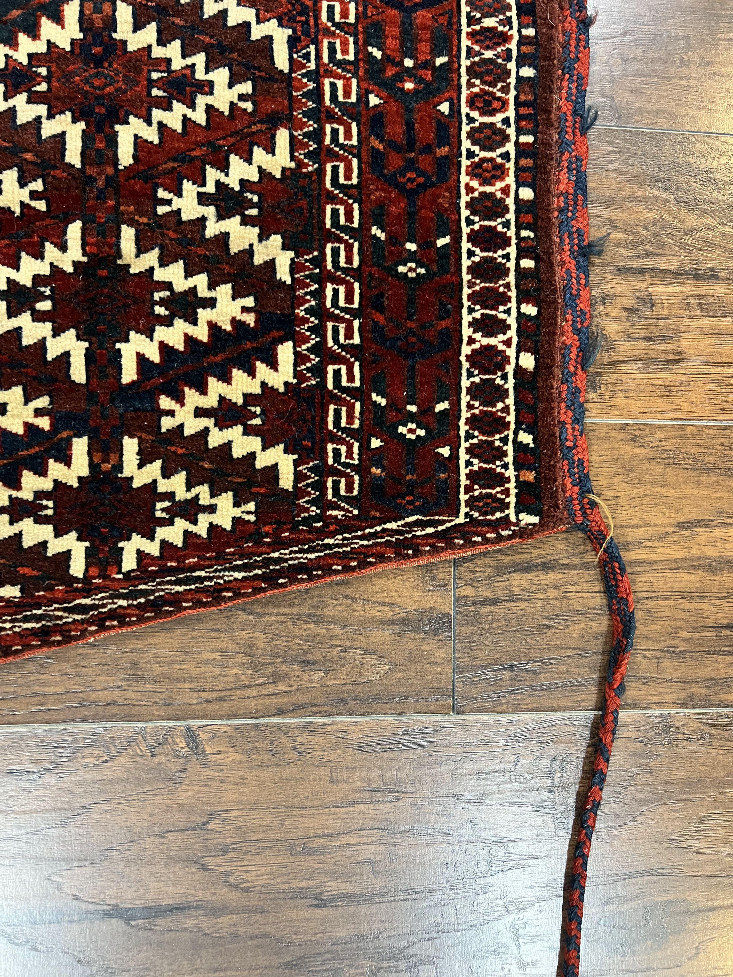 Antique Turkoman Camel Trapping, Turkoman Asmalyk, Red Black Ivory, Handmade, Hand Knotted Tribal Collectible Rug, Rare - Jewel Rugs