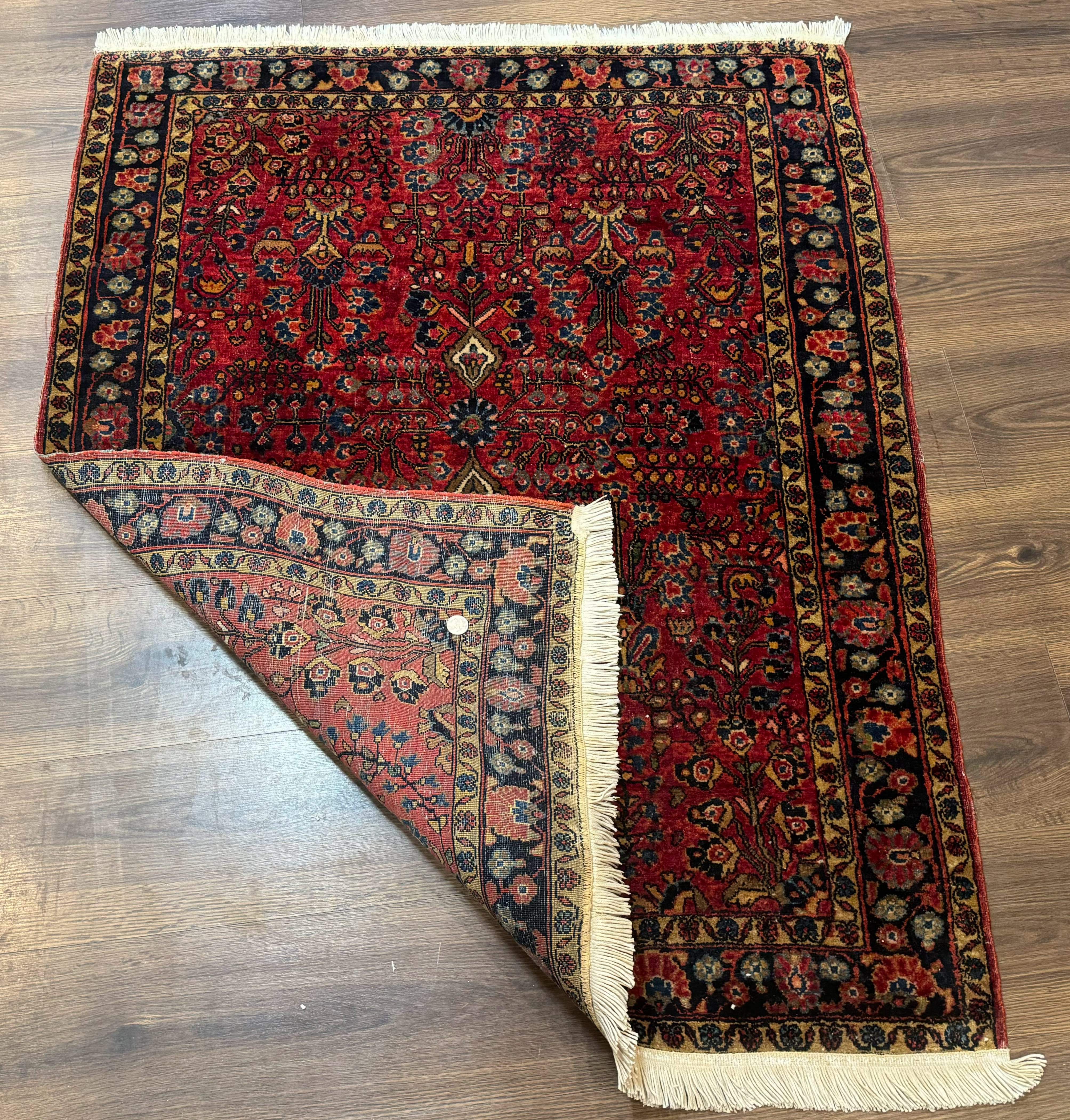 Antique Persian Sarouk Rug 3x4, Red, Floral, 1920s Wool Rug - Jewel Rugs