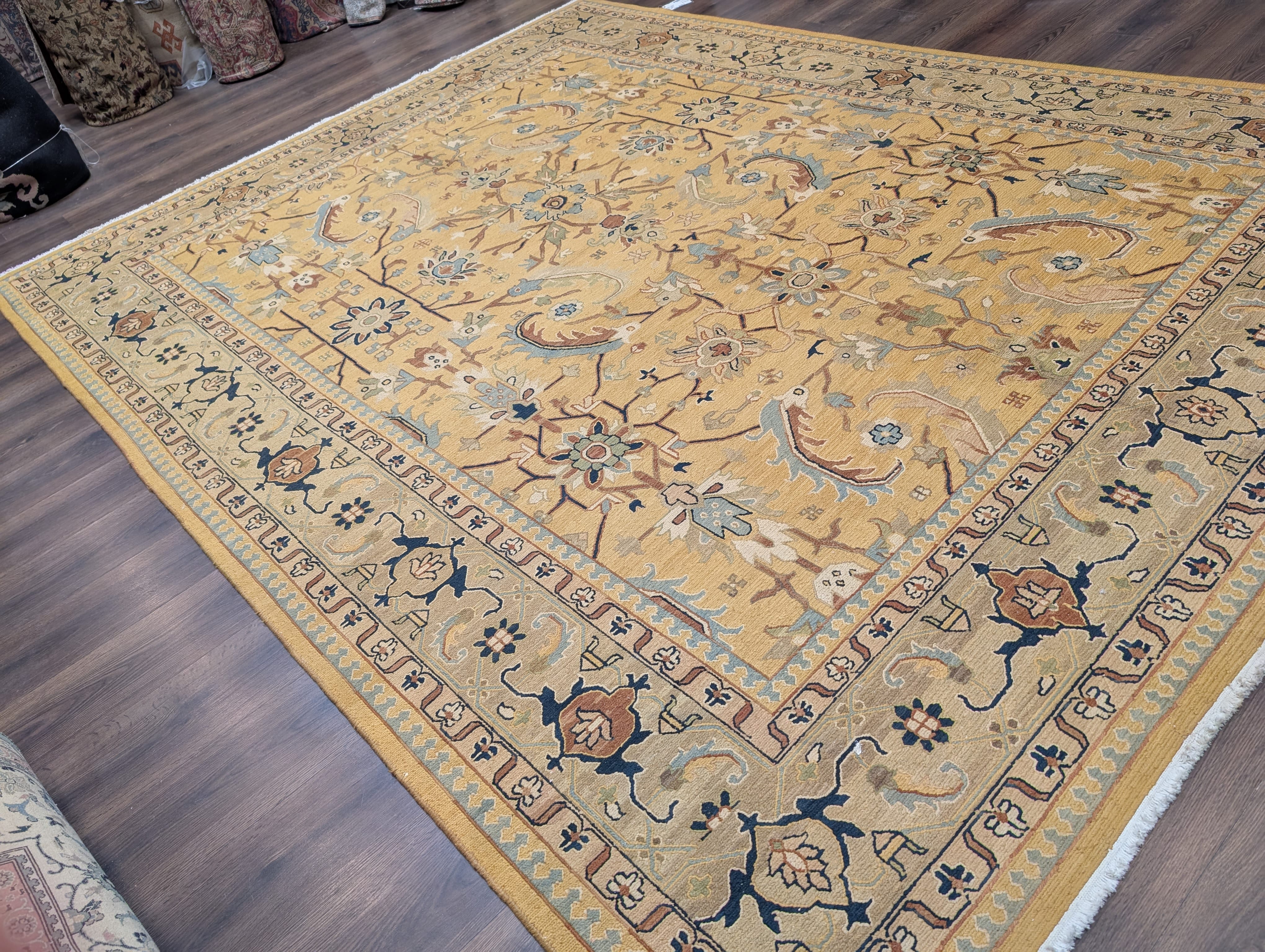 Indian Sultanabad Soumak Kilim 9x11, Hand-Woven Wool Light Yellow Carpet - Jewel Rugs