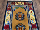 Vintage Chinese Art Deco Rug 3x6, Orange Dark Blue Maroon Chinese Peking Carpet, Asian Oriental Wool Rug, Bold Colors, Bedroom Rug, Hallway