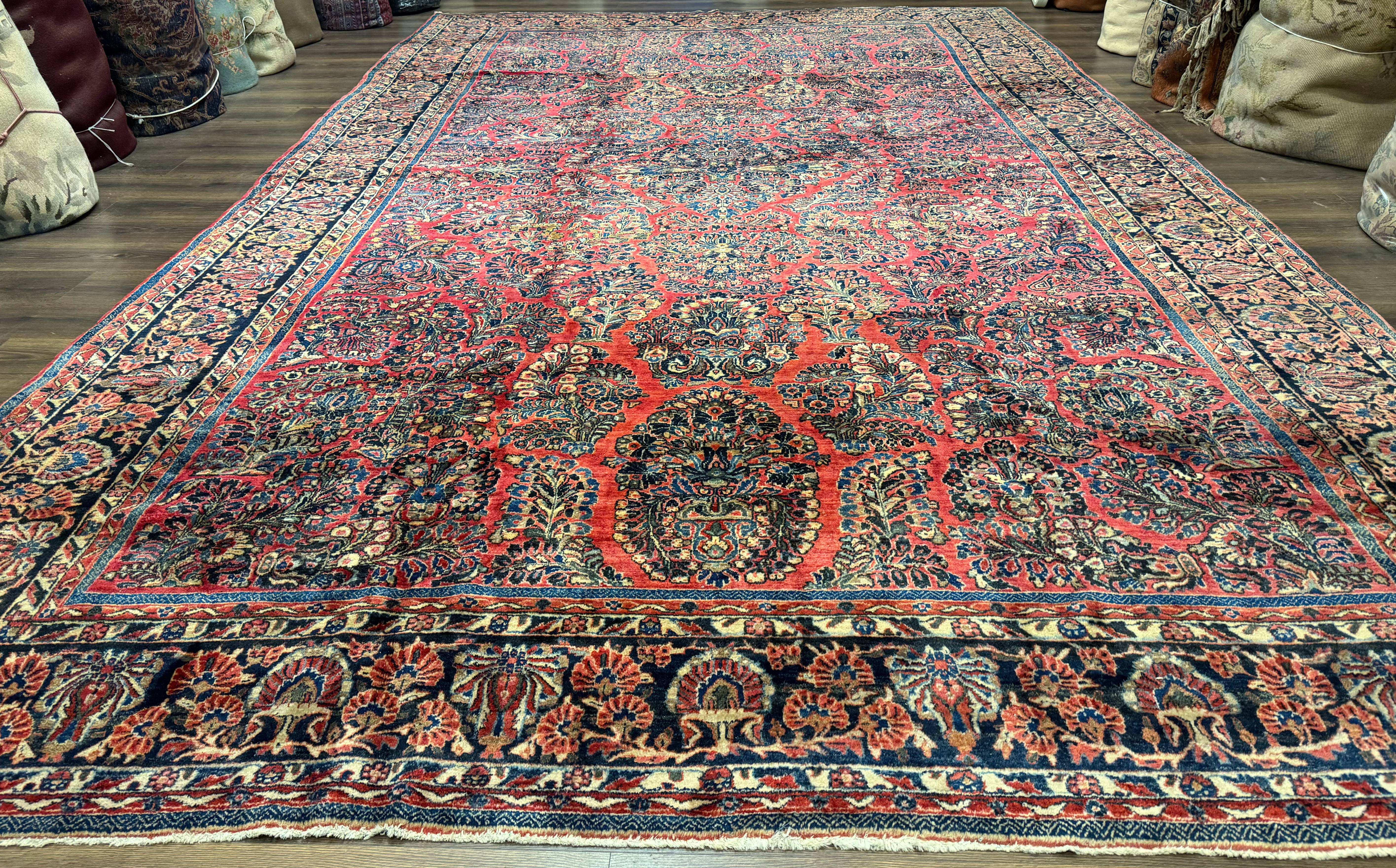 Palace Size Persian Sarouk Rug 10x16, Rare Size, Red, Large Antique Persian Carpet - Jewel Rugs