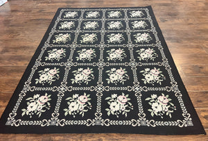 Couristan Rug 6x8, Wool Pile Power Loomed Vintage Carpet, European Aubusson Panel Design, Black Floral Medium Sized Rug