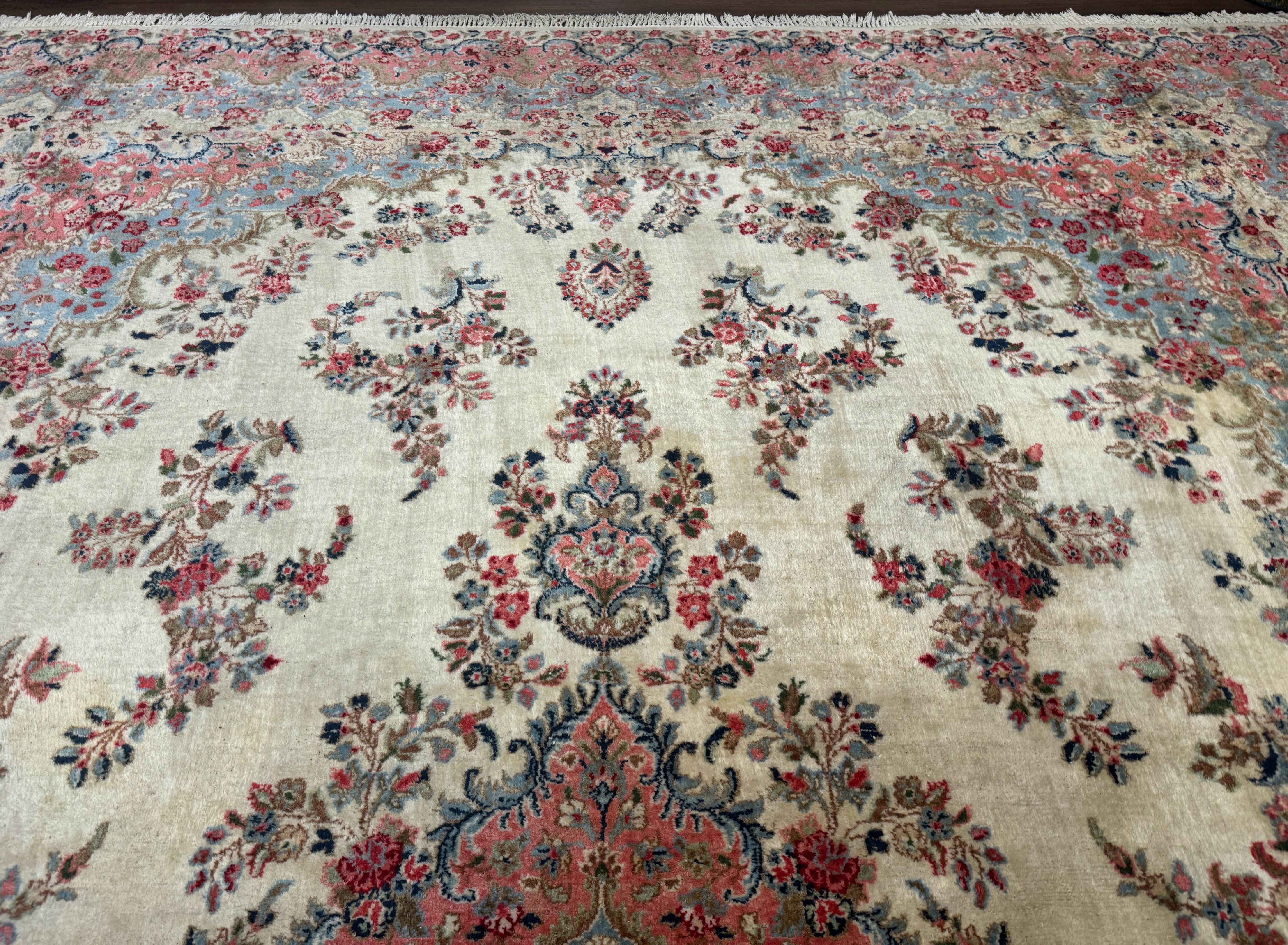 Palace Size Persian Kerman Rug 12x15, Floral, Semi Antique, Hand Knotted Wool Carpet - Jewel Rugs
