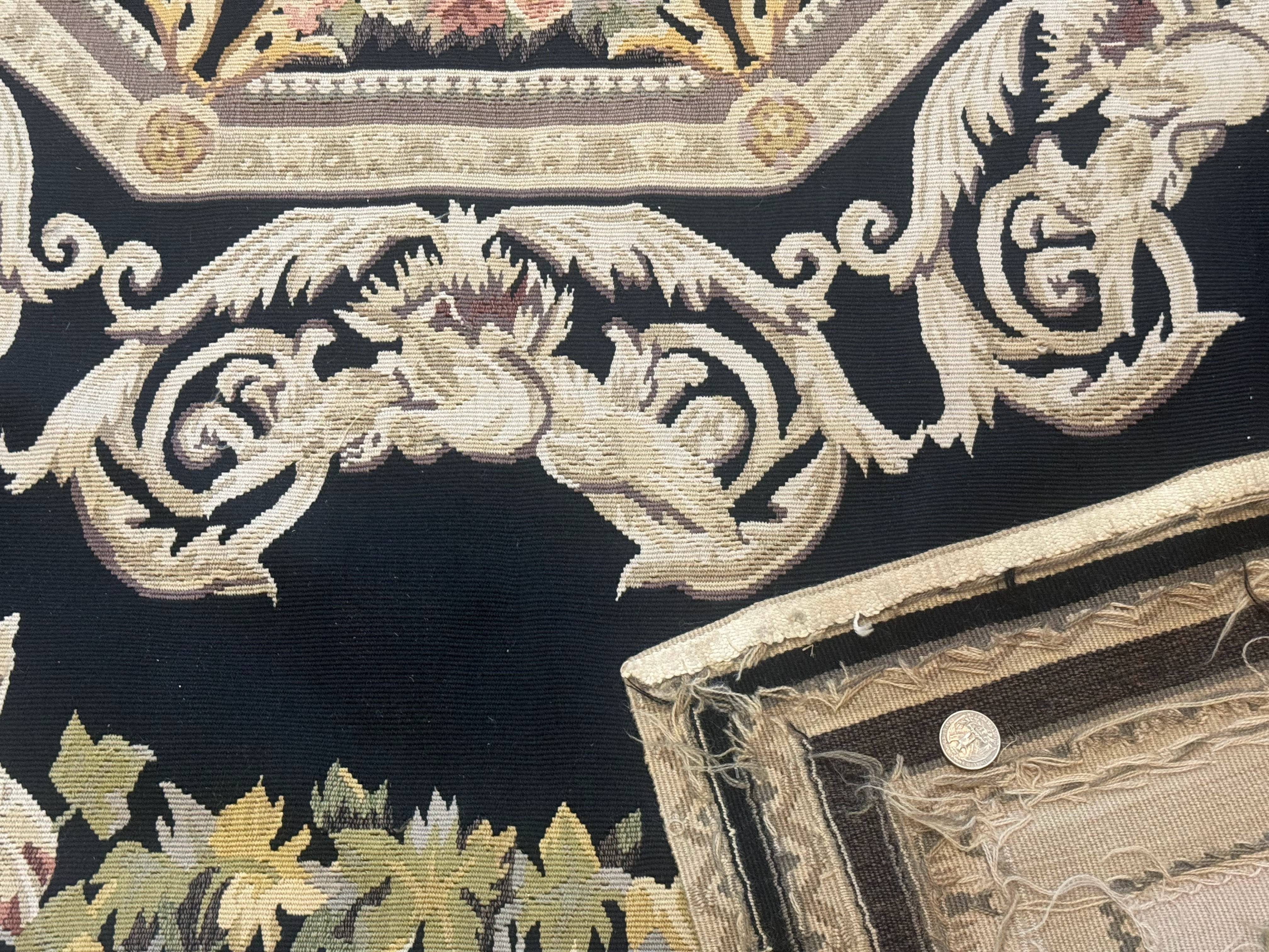 Aubusson Rug 6x8, European Design, Lion Pictorials, Black - Jewel Rugs