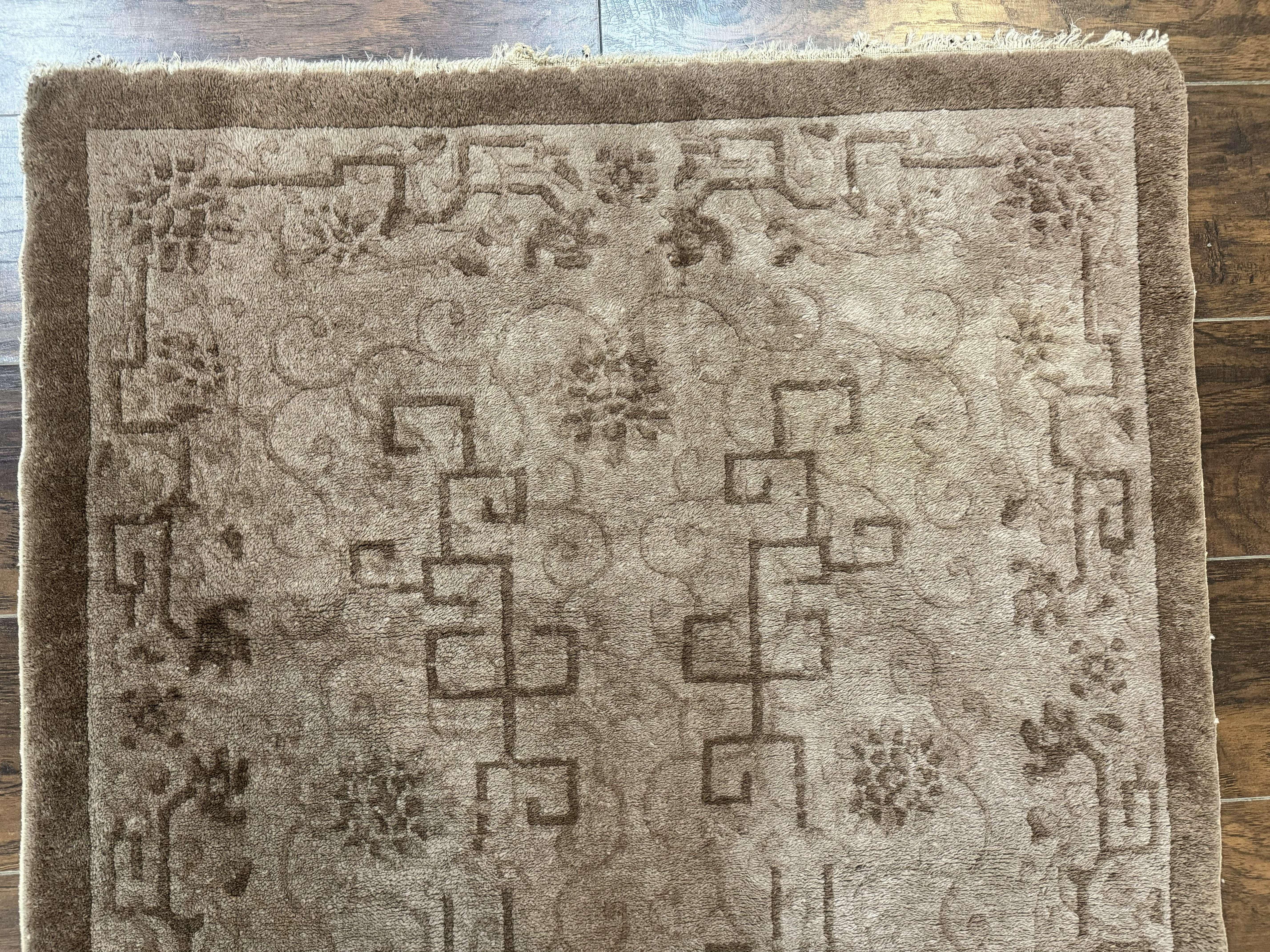 Antique Chinese Fette Rug 3x6, Taupe, Handmade Wool Chinese Carpet - Jewel Rugs