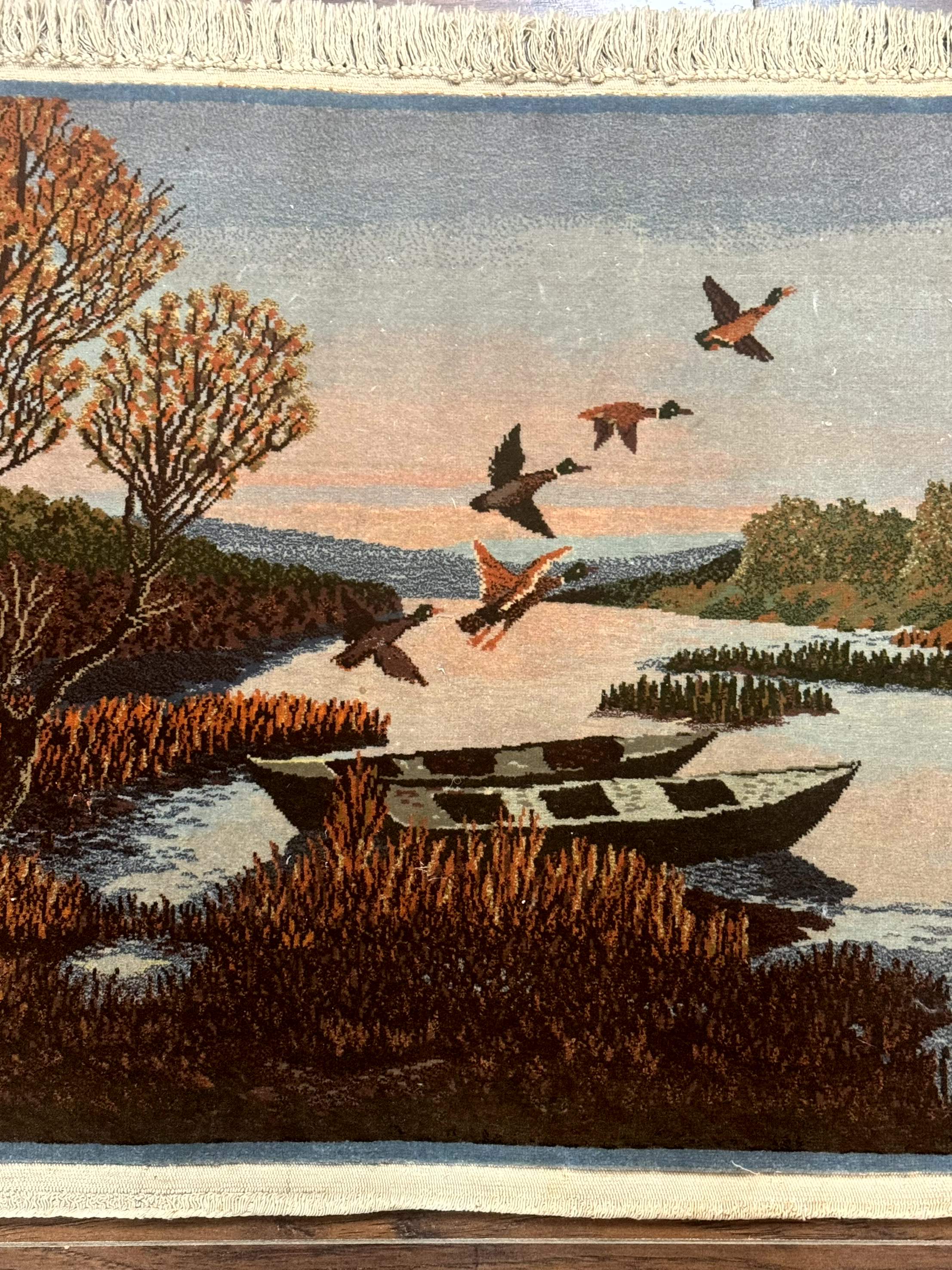 Persian Tabriz Pictorial Rug 3x2, Wall Hanging Rug, Nature Scene, Boats, Fine 330 KPSI, Kork Wool - Jewel Rugs