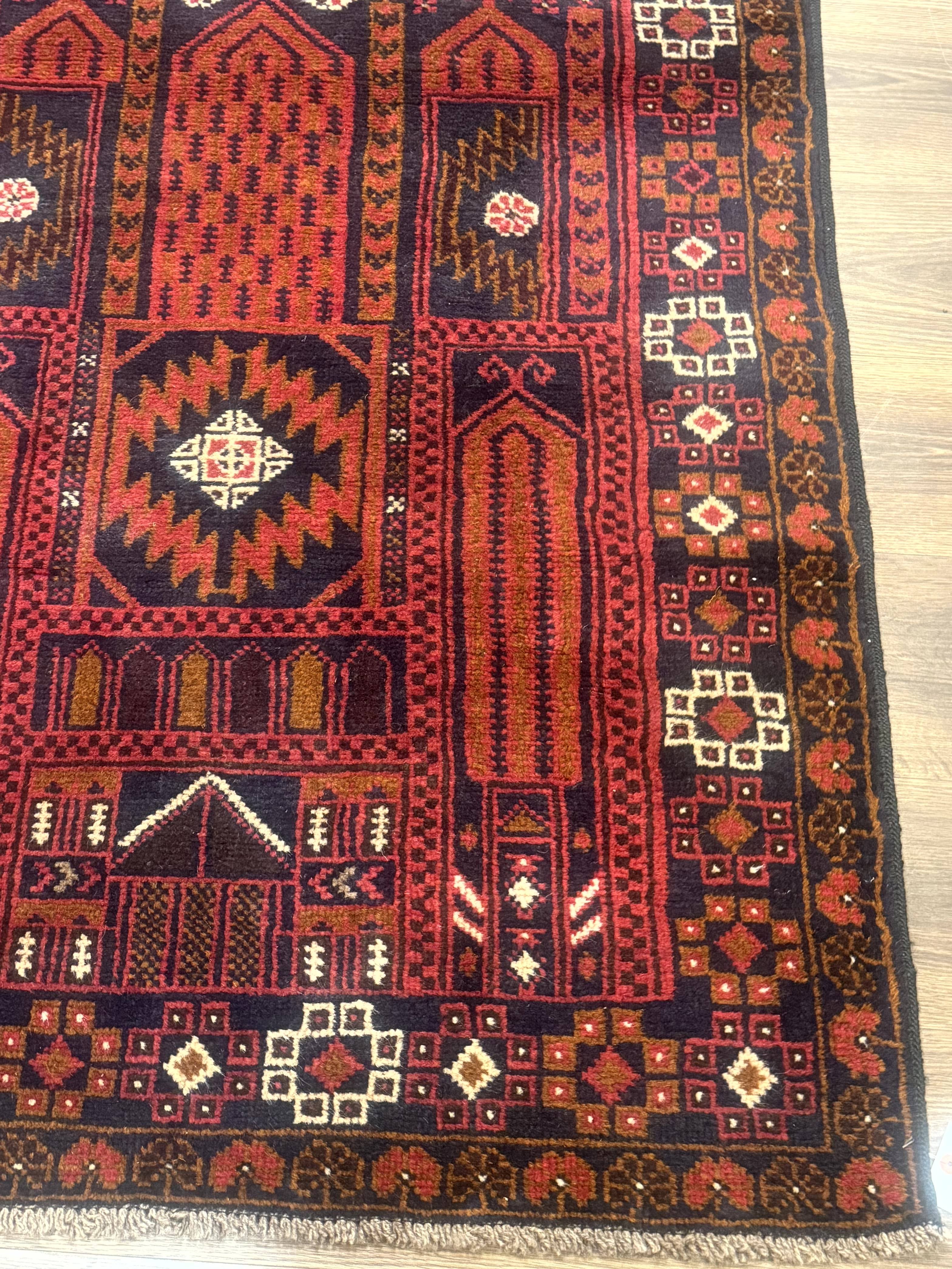 Afghan Rug 3x7, Balouch Carpet, Tribal Rug, Red, New - Jewel Rugs