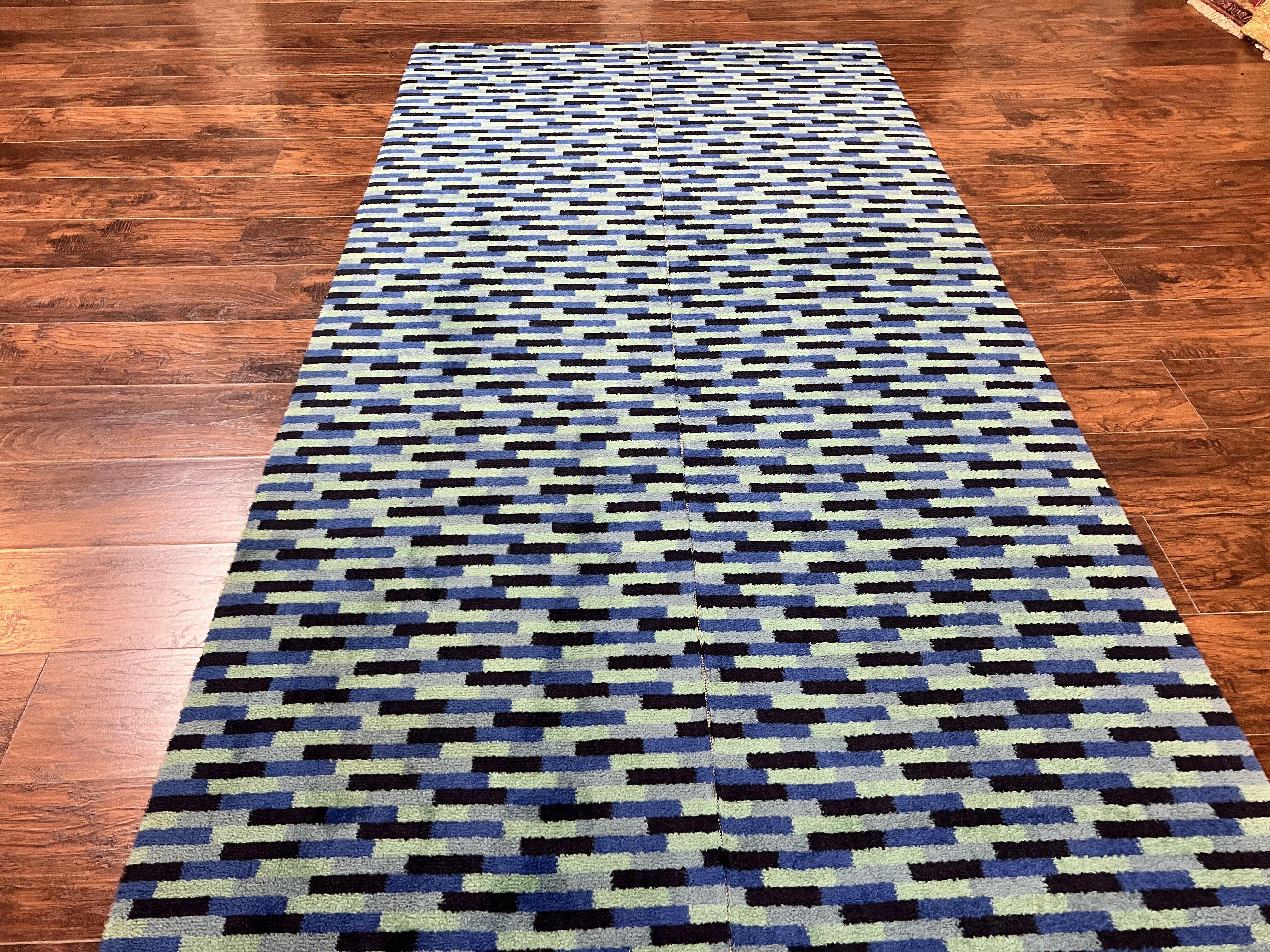 Wide Runner Rug 4.7 x 12, Blue Multicolor Contemporary Wool Power Loomed Rug, Mosiac Design - Jewel Rugs