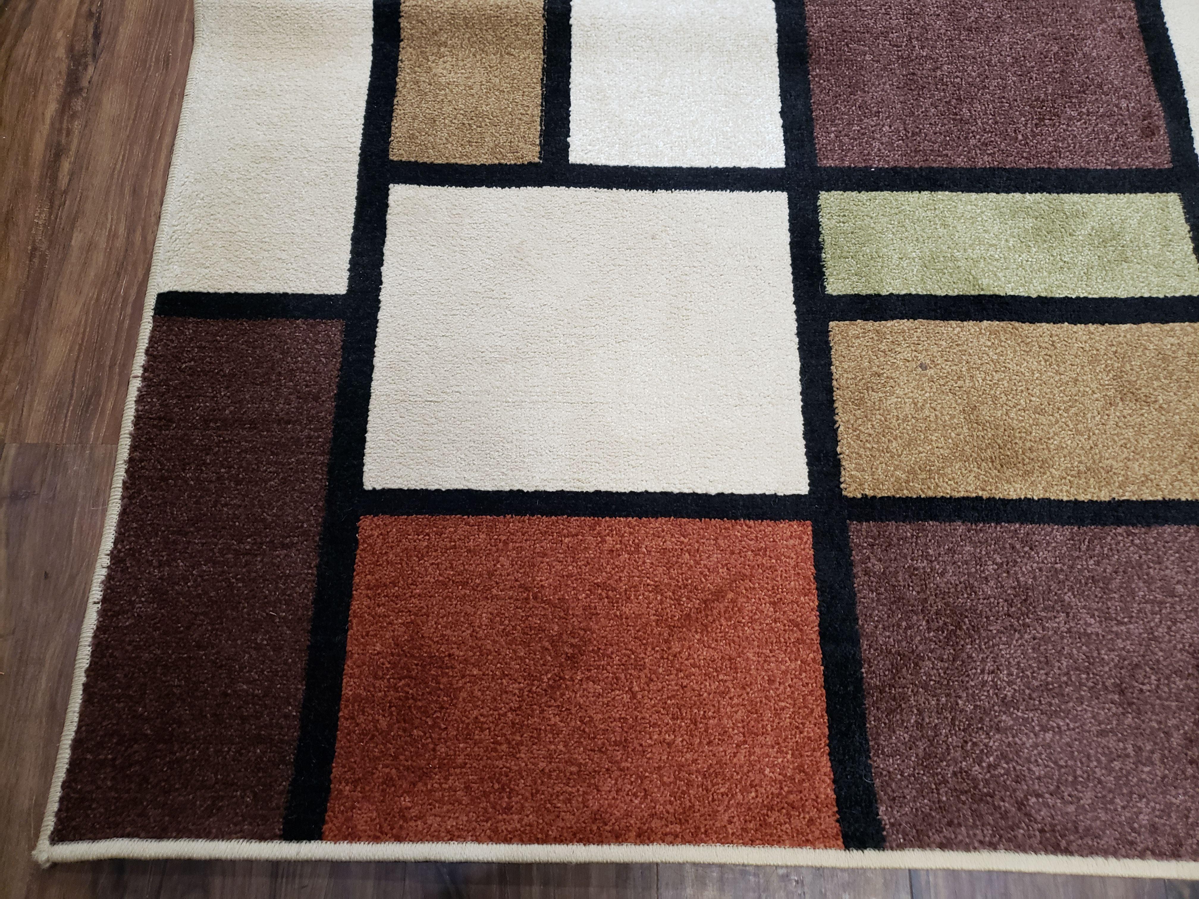 8x12 Modern Area Rug, Abstract Geometric Design 8 x 12 Area Carpet, Tan, Cream, Maroon, Nice - Jewel Rugs