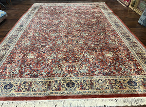 Persian Rug 10 x 13.6, Hunting Scene Rug, Large Wool Carpet, Vintage Couristan Belgium Power Loomed Rug, Red and Beige