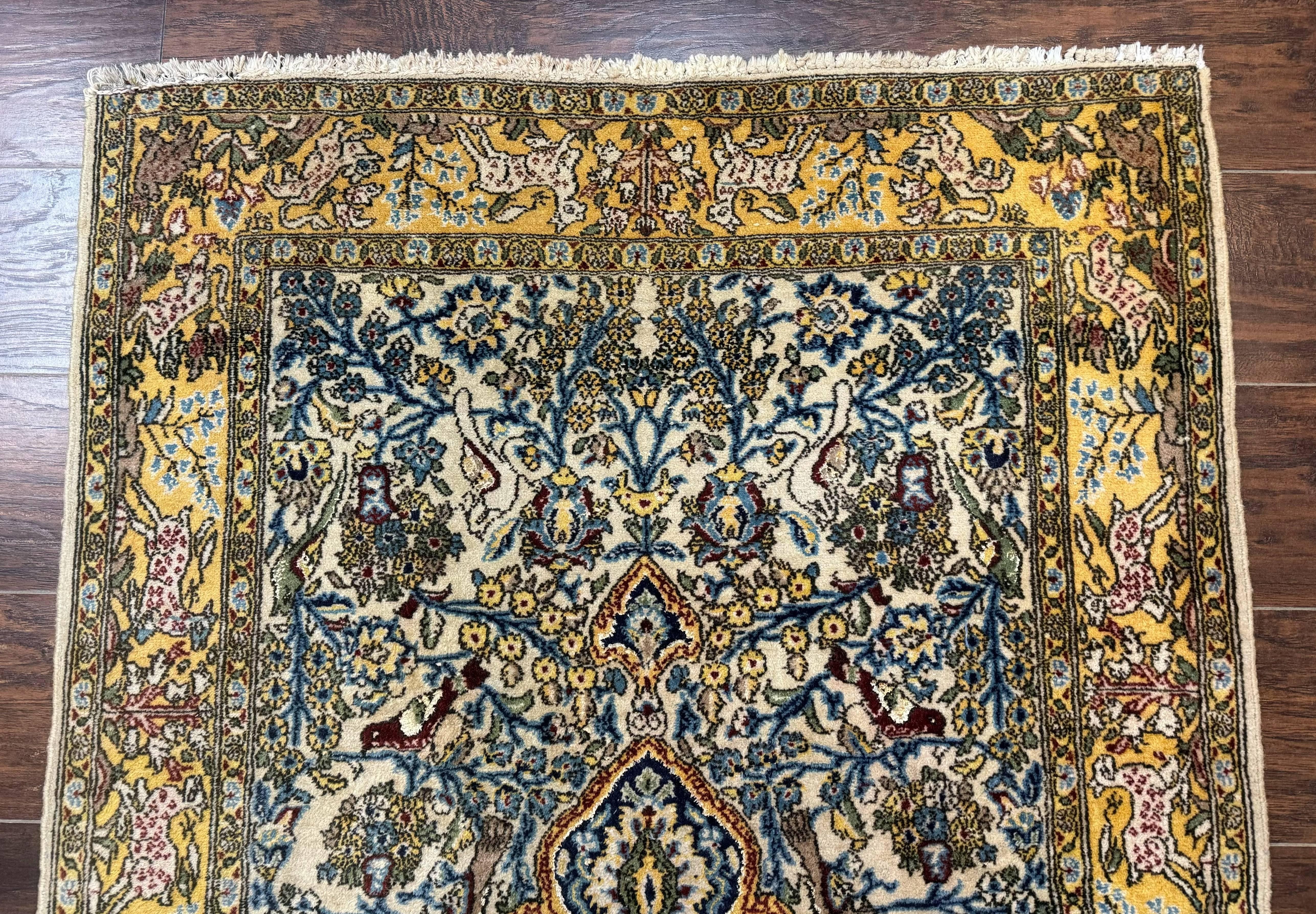 Persian Qum Tree of Life Rug 3.5 x 5.5, Animal Pictorials, Kork Wool with Silk Highlights - Jewel Rugs