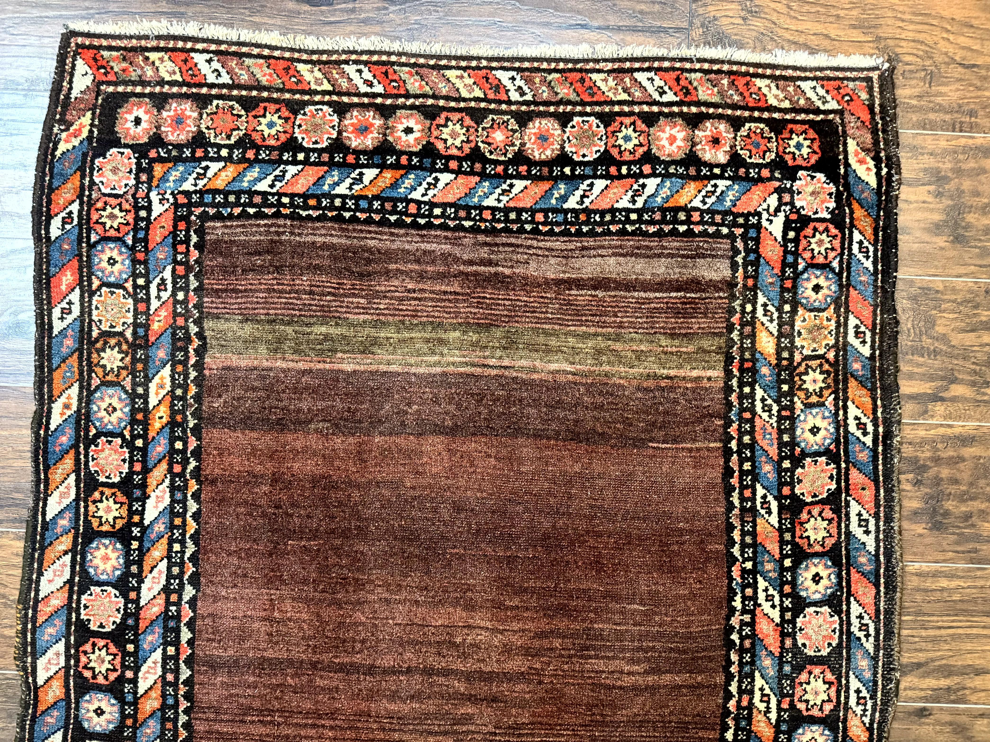 Antique Persian Rug 4x7, Sarab Tribal Wool Carpet, Brown and Multicolor, Handmade Wide Runner Rug 4 x 7, Open Field, Rainbow Border - Jewel Rugs