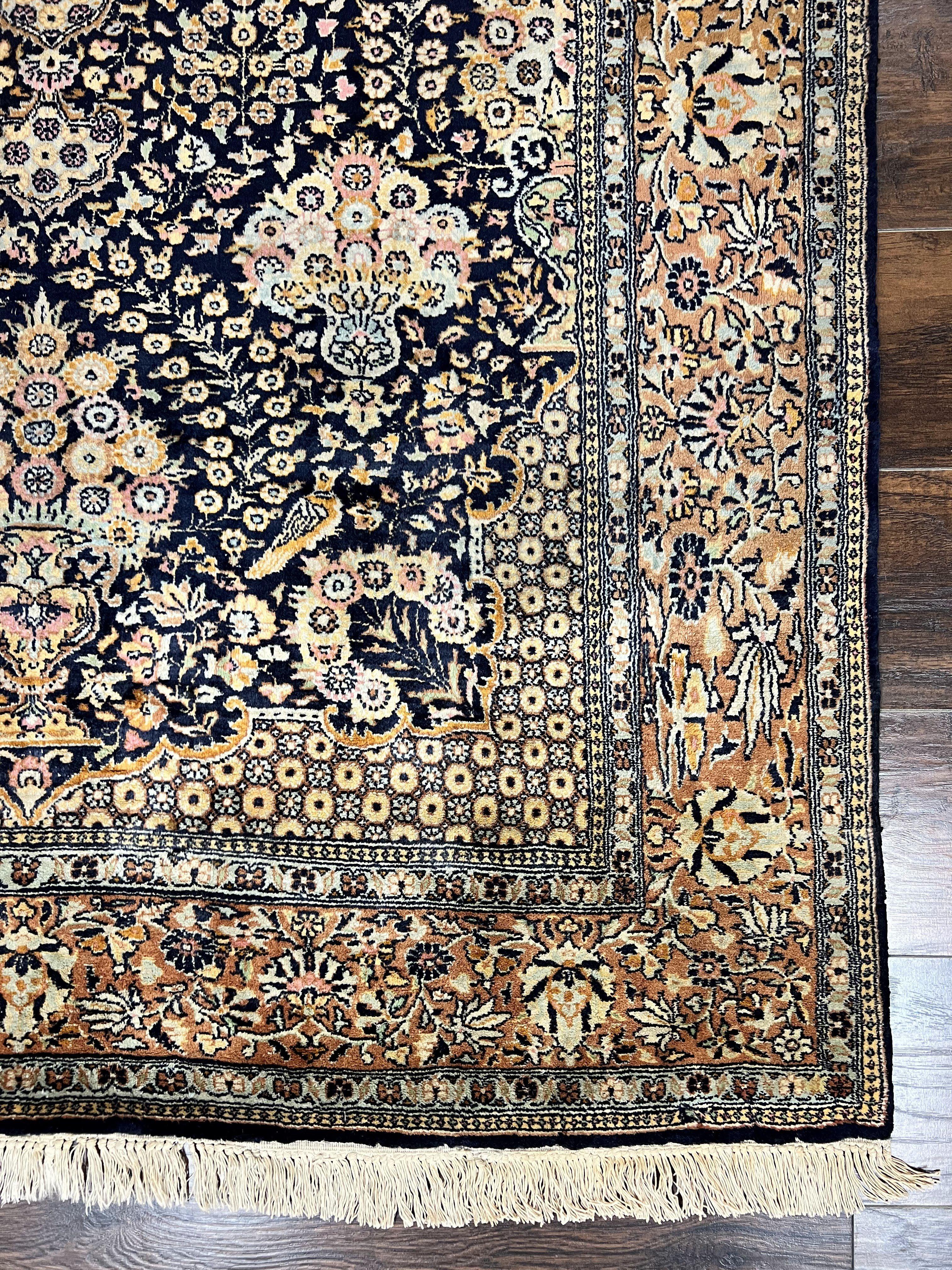 Pak Persian Rug 5x7, Wool Hand Knotted Vintage Fine Oriental Carpet, Birds, Floral Medallion, Traditional Oriental Rug, Dark Blue - Jewel Rugs