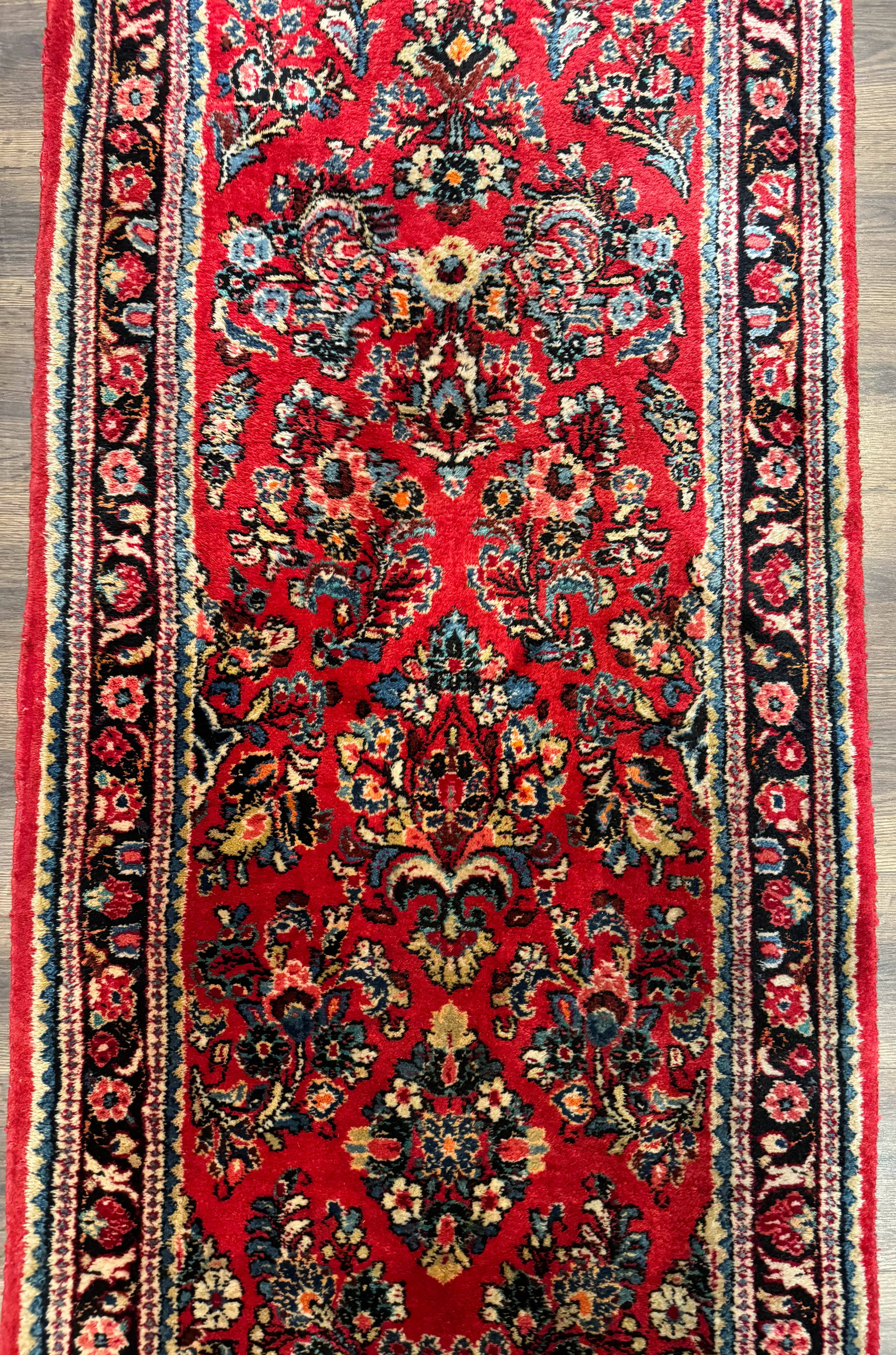 Long Persian Sarouk Runner Rug 2.9 x 21, Rare Size for Long Hallway, Wool, Vintage, Floral, Red - Jewel Rugs