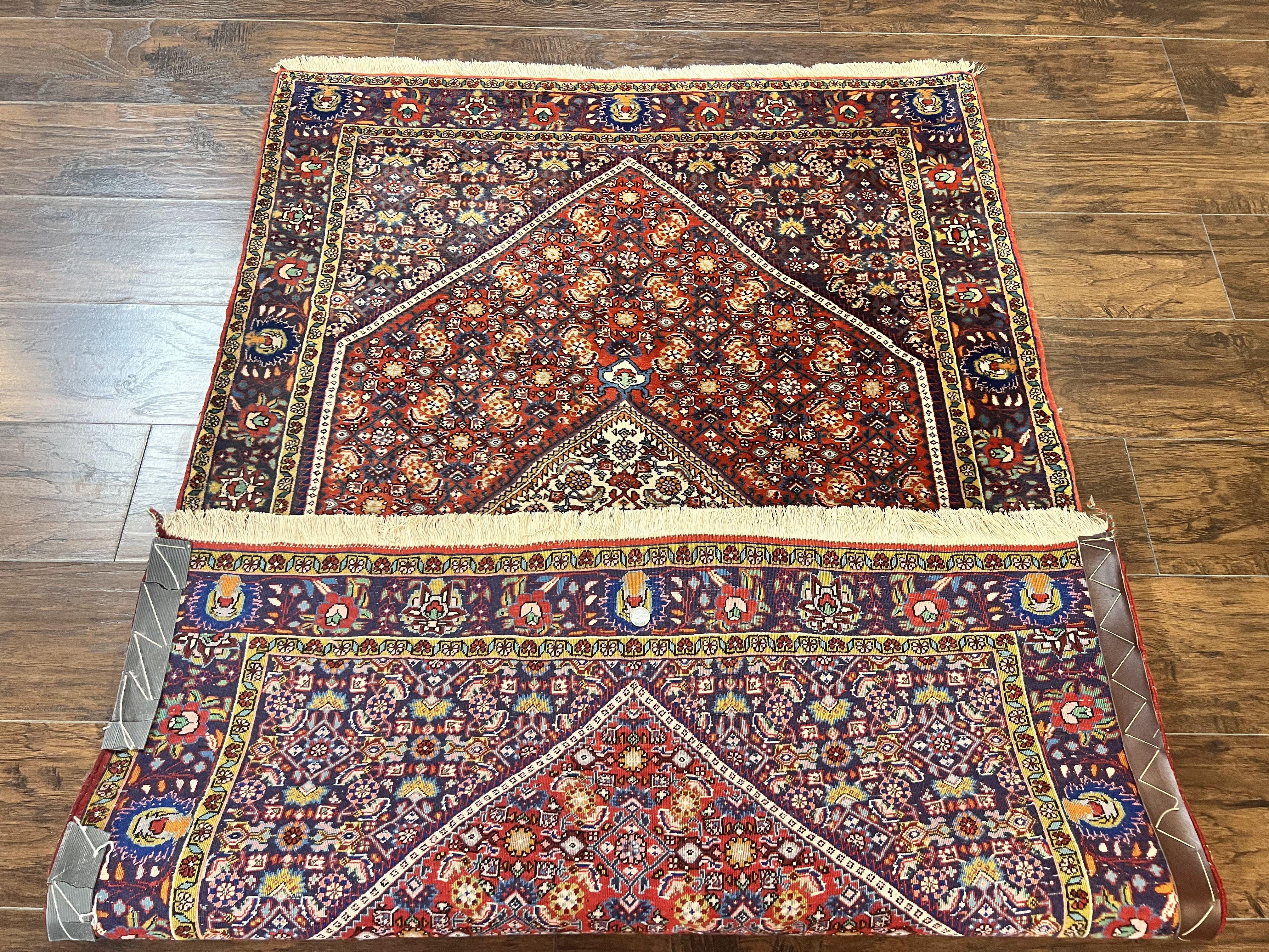 Persian Bidjar Rug 4x6, Handmade Oriental Carpet, Fine Weave, Herati Mahi Pattern, Vintage, Red, 300 KPSI - Jewel Rugs