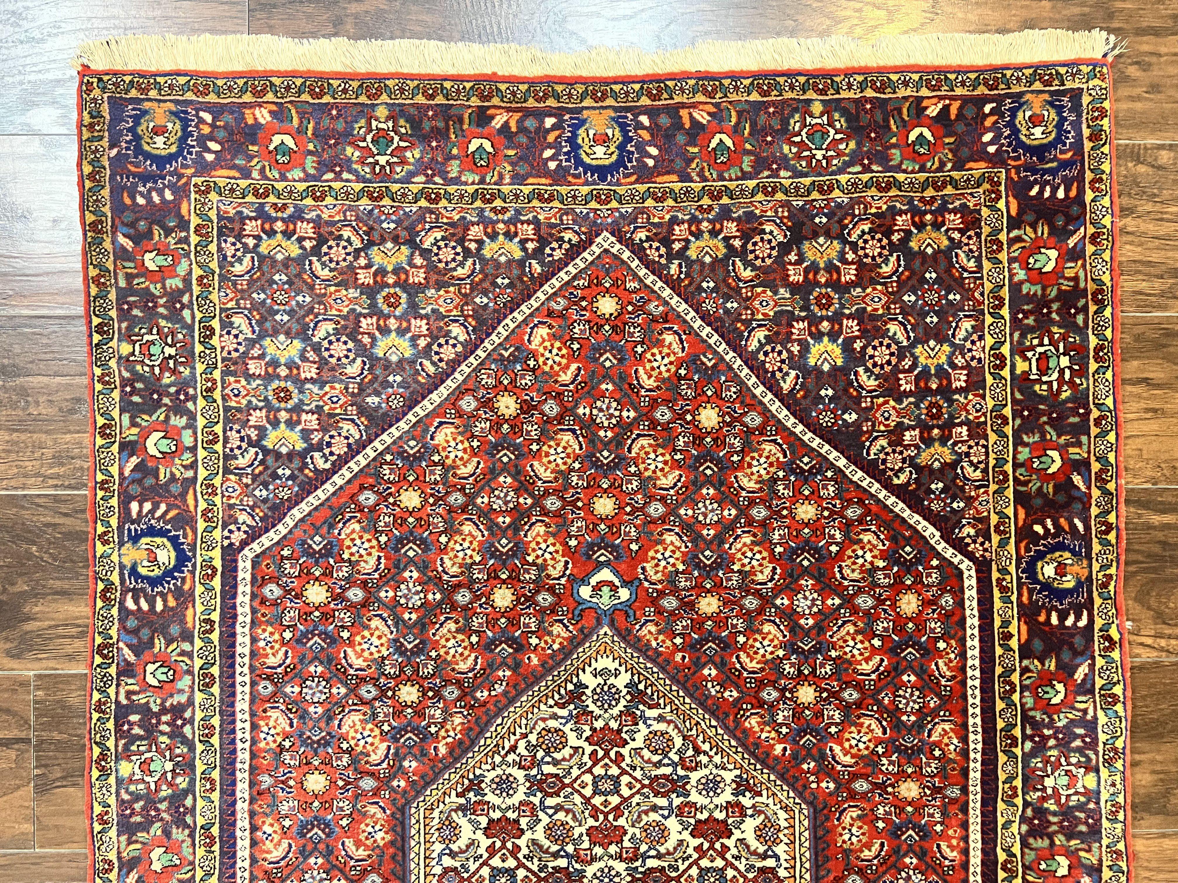 Persian Bidjar Rug 4x6, Handmade Oriental Carpet, Fine Weave, Herati Mahi Pattern, Vintage, Red, 300 KPSI - Jewel Rugs