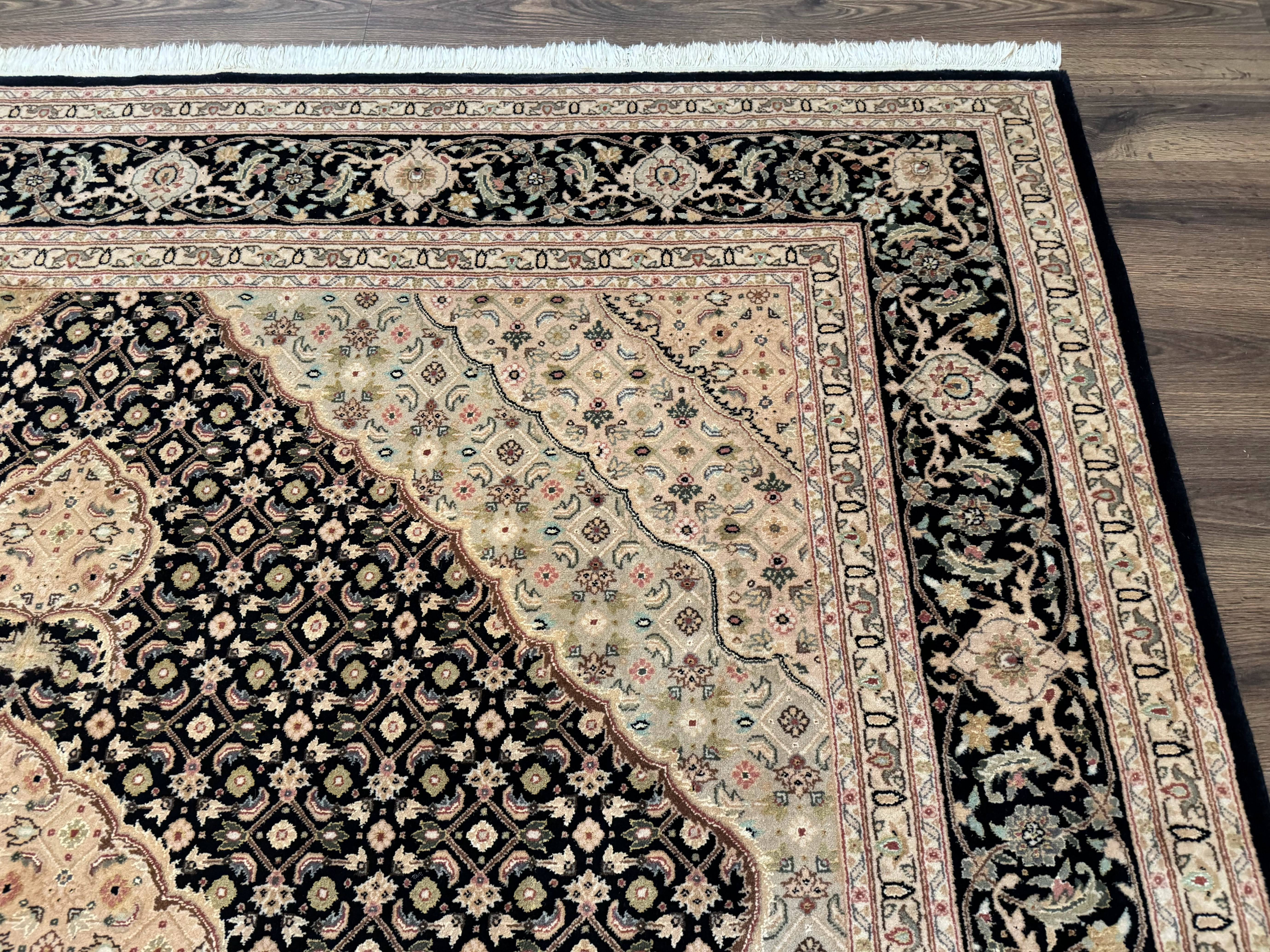 Sino Persian Rug 8x10, Herati Mahi Pattern, Fine 170 KPSI, Black, Wool and Silk Highlights - Jewel Rugs