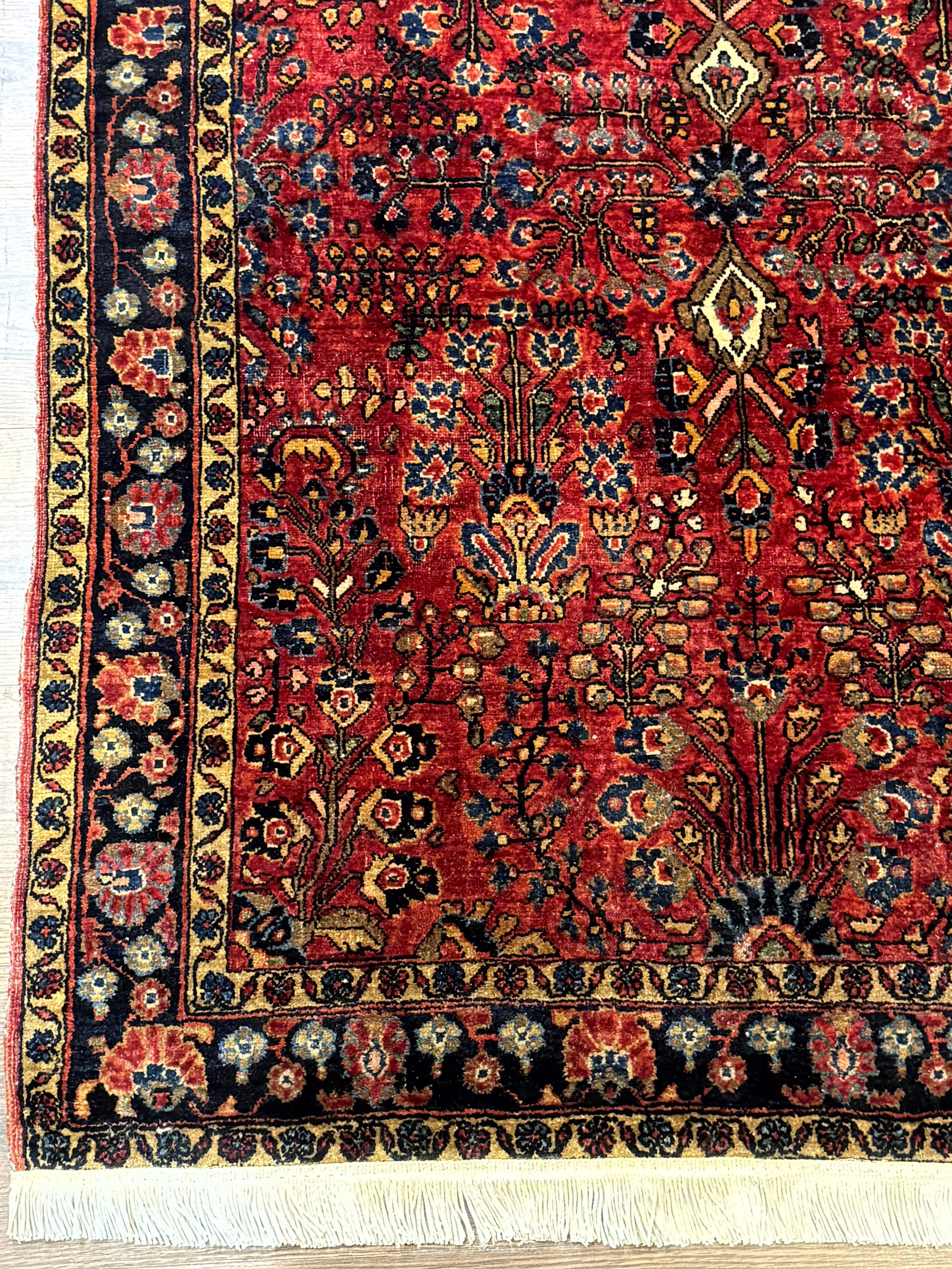 Antique Persian Sarouk Rug 3x4, Red, Floral, 1920s Wool Rug - Jewel Rugs