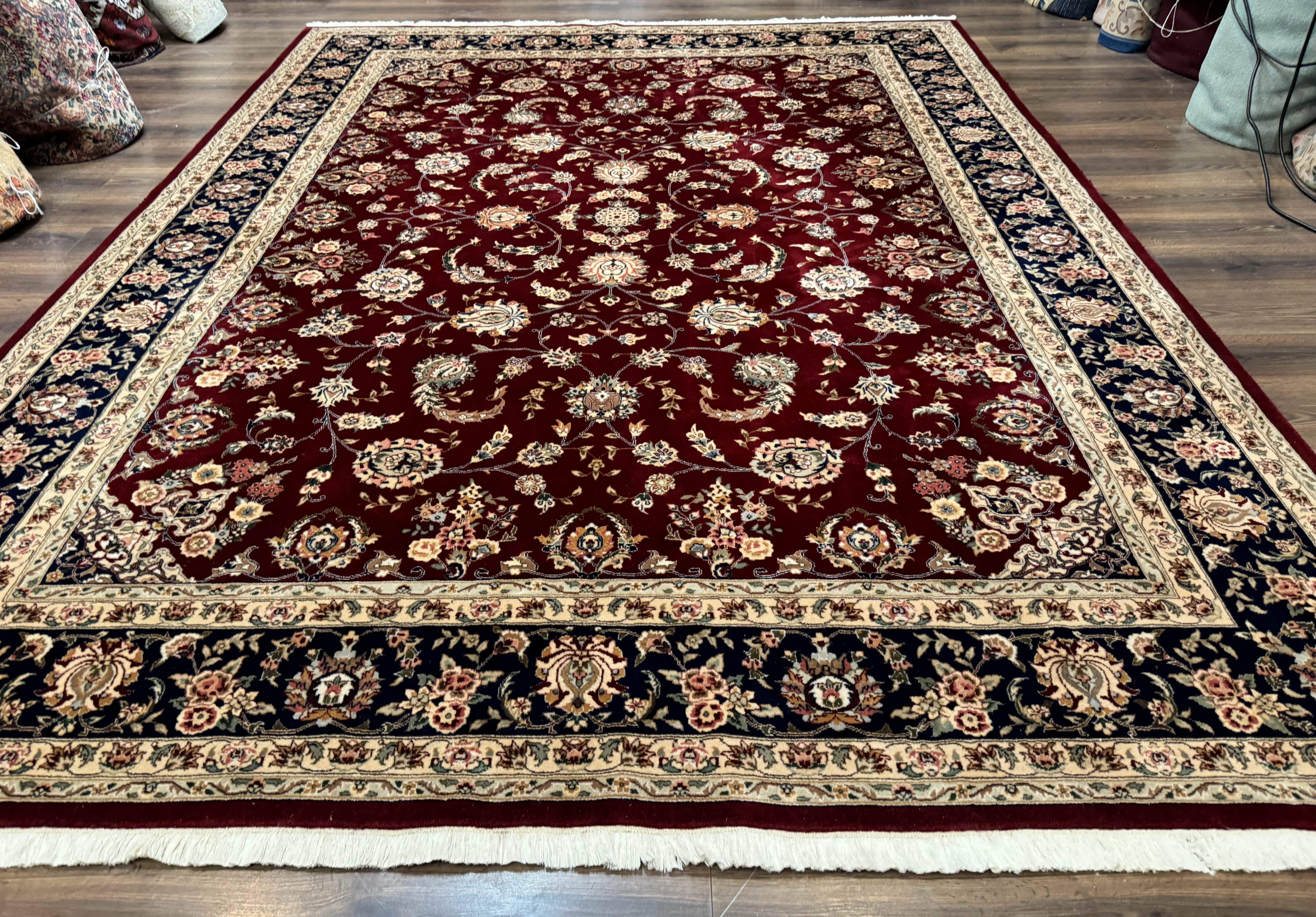 Sino Persian Rug 9x11, Burgundy and Navy Blue, Fine 200 KPSI, Floral Allover - Jewel Rugs