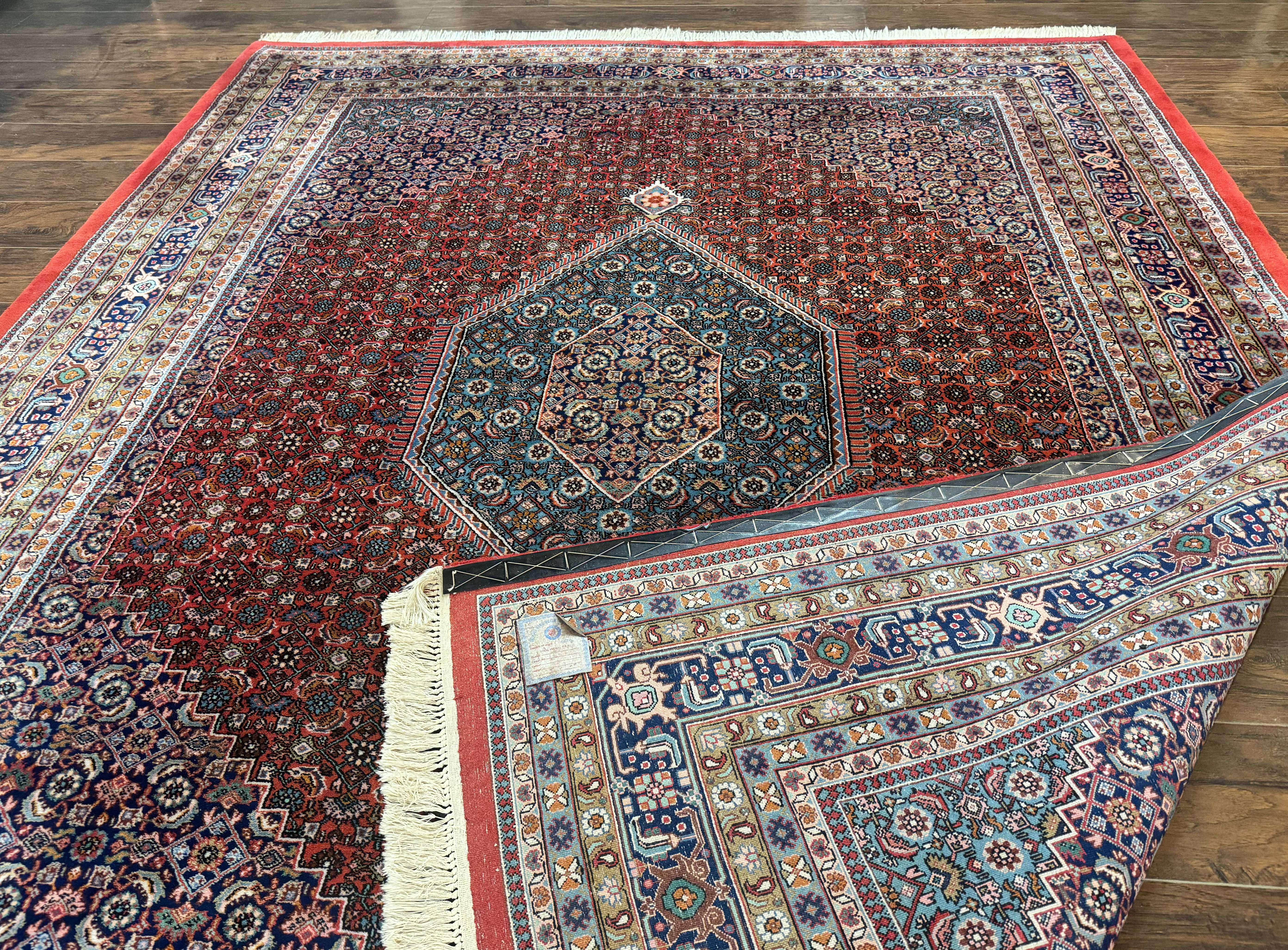 Indo Persian Bidjar Rug 8x10, Red Navy Blue, Herati Mahi Pattern, Vintage Handmade Wool Carpet - Jewel Rugs